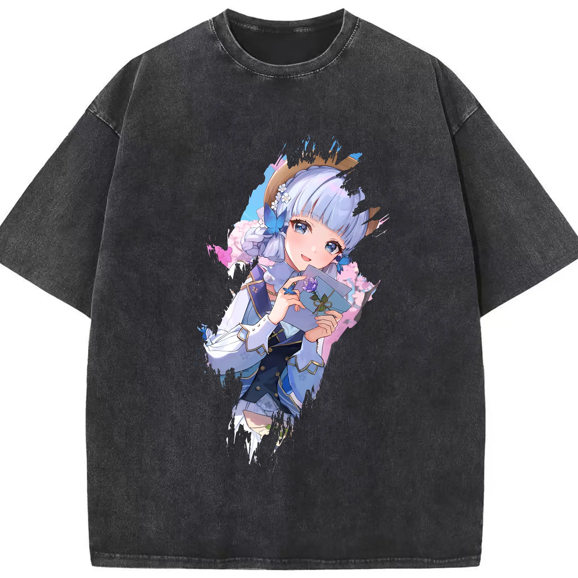 原 神 グッズ 神里綾華 - 綿100％ ヴィンテージ風 半袖Tシャツ ・ フロントプリント ・ 柔らか肌触り ・ 通気性 快適 ・ スポーツ カジュアル 外出用