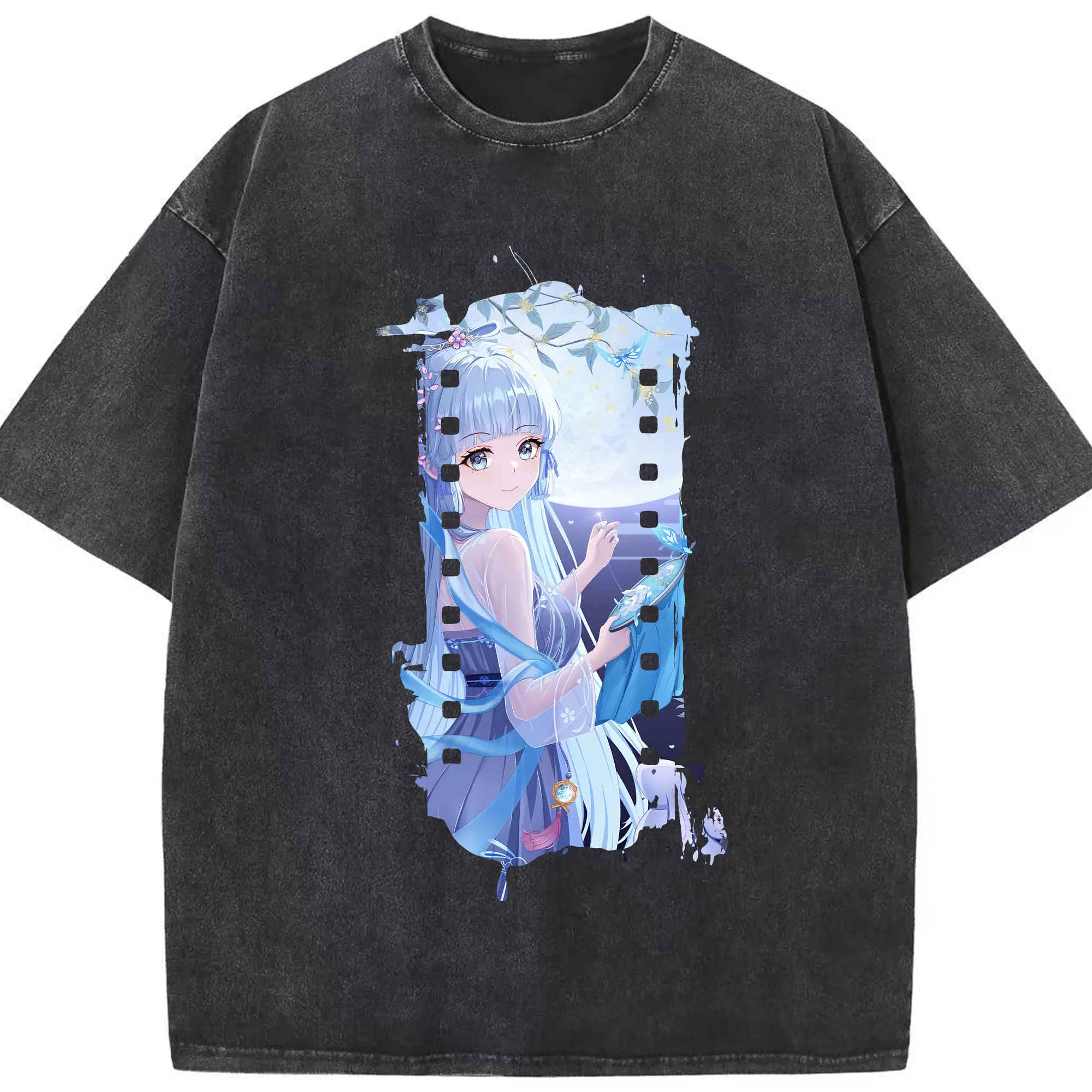 原 神 グッズ 神里綾華 - 綿100％ ヴィンテージ風 半袖Tシャツ ・ フロントプリント ・ 柔らか肌触り ・ 通気性 快適 ・ スポーツ カジュアル 外出用