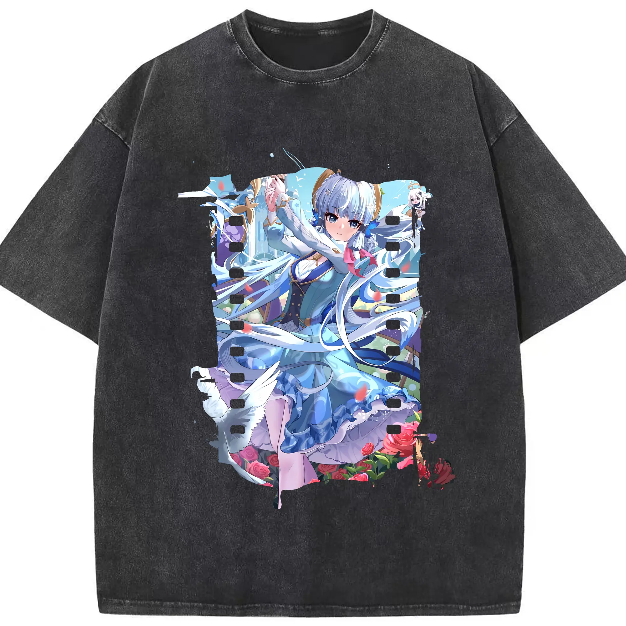原 神 グッズ 神里綾華 - 綿100％ ヴィンテージ風 半袖Tシャツ ・ フロントプリント ・ 柔らか肌触り ・ 通気性 快適 ・ スポーツ カジュアル 外出用