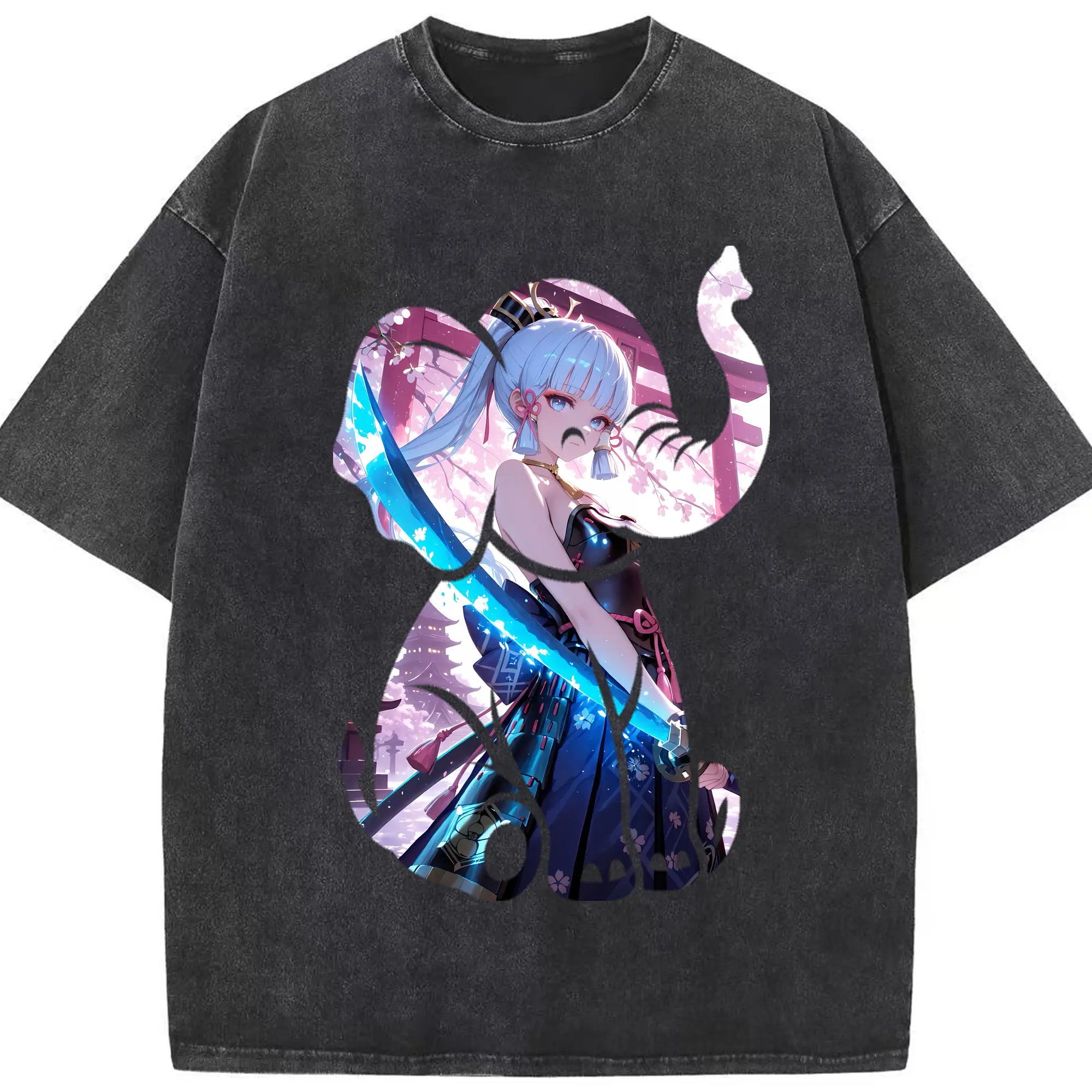 原 神 グッズ 神里綾華 - 綿100％ ヴィンテージ風 半袖Tシャツ ・ フロントプリント ・ 柔らか肌触り ・ 通気性 快適 ・ スポーツ カジュアル 外出用