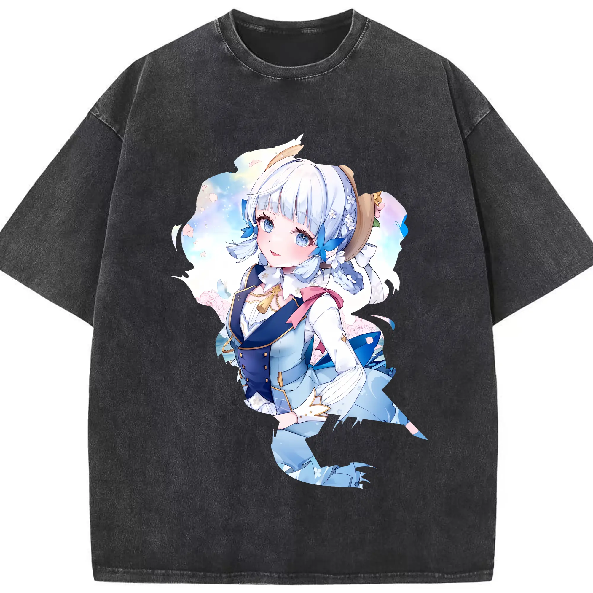原 神 グッズ 神里綾華 - 綿100％ ヴィンテージ風 半袖Tシャツ ・ フロントプリント ・ 柔らか肌触り ・ 通気性 快適 ・ スポーツ カジュアル 外出用