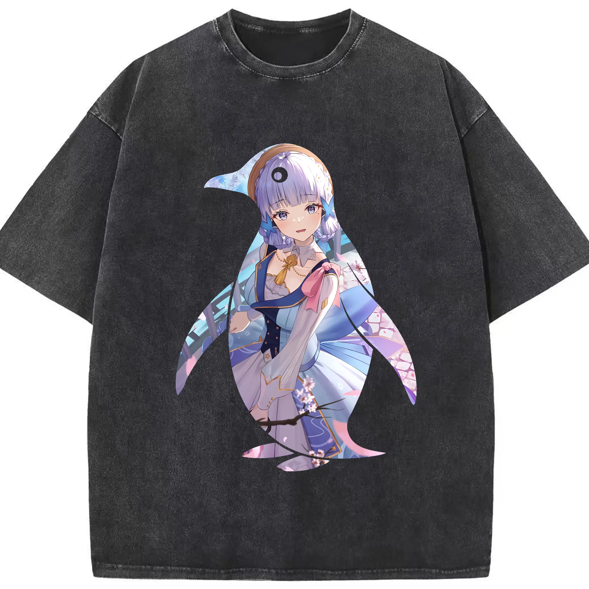原 神 グッズ 神里綾華 - 綿100％ ヴィンテージ風 半袖Tシャツ ・ フロントプリント ・ 柔らか肌触り ・ 通気性 快適 ・ スポーツ カジュアル 外出用