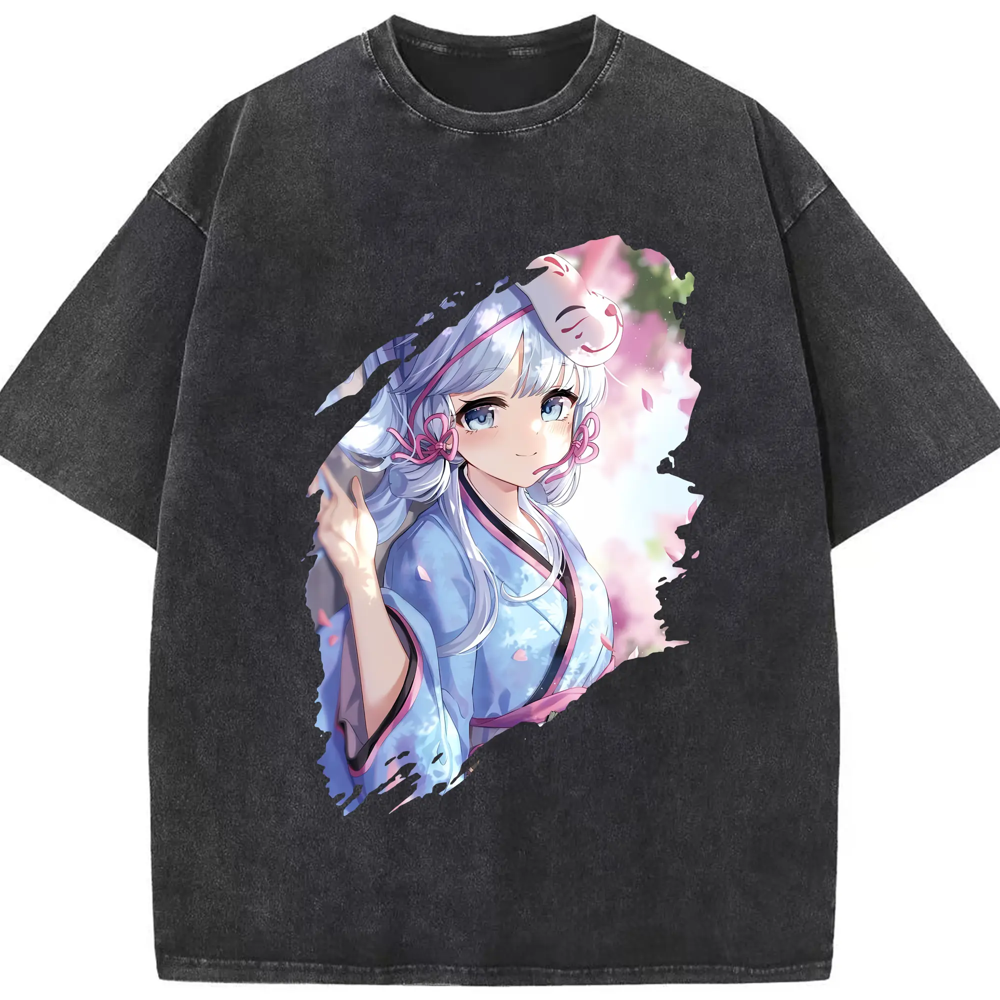 原 神 グッズ 神里綾華 - 綿100％ ヴィンテージ風 半袖Tシャツ ・ フロントプリント ・ 柔らか肌触り ・ 通気性 快適 ・ スポーツ カジュアル 外出用