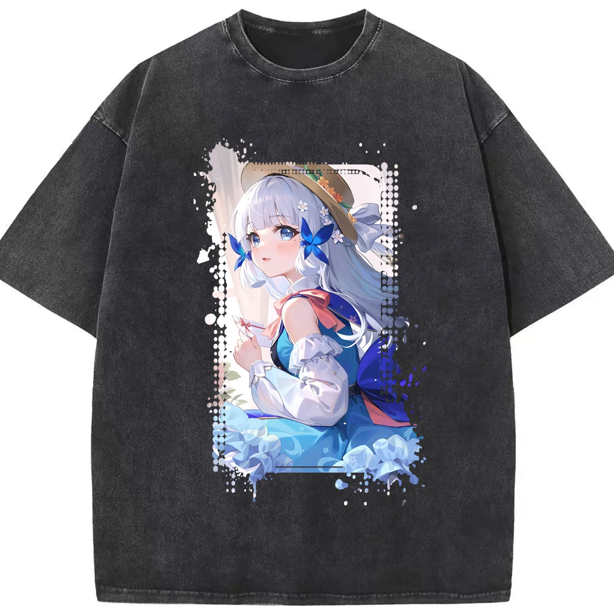 原 神 グッズ 神里綾華 - 綿100％ ヴィンテージ風 半袖Tシャツ ・ フロントプリント ・ 柔らか肌触り ・ 通気性 快適 ・ スポーツ カジュアル 外出用