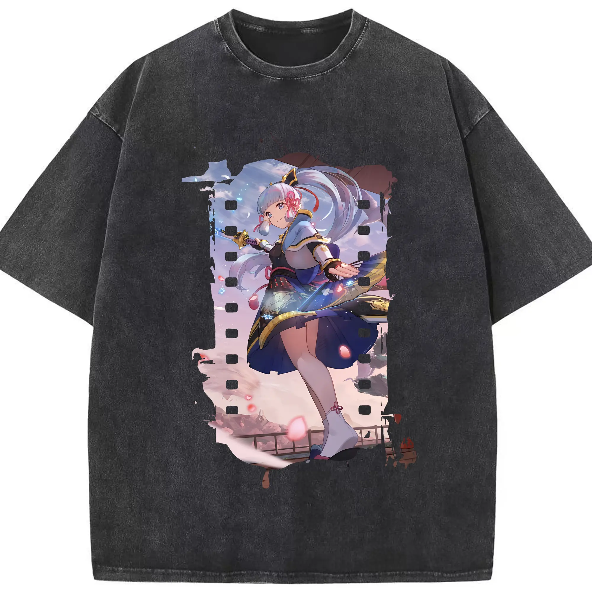 原 神 グッズ 神里綾華 - 綿100％ ヴィンテージ風 半袖Tシャツ ・ フロントプリント ・ 柔らか肌触り ・ 通気性 快適 ・ スポーツ カジュアル 外出用