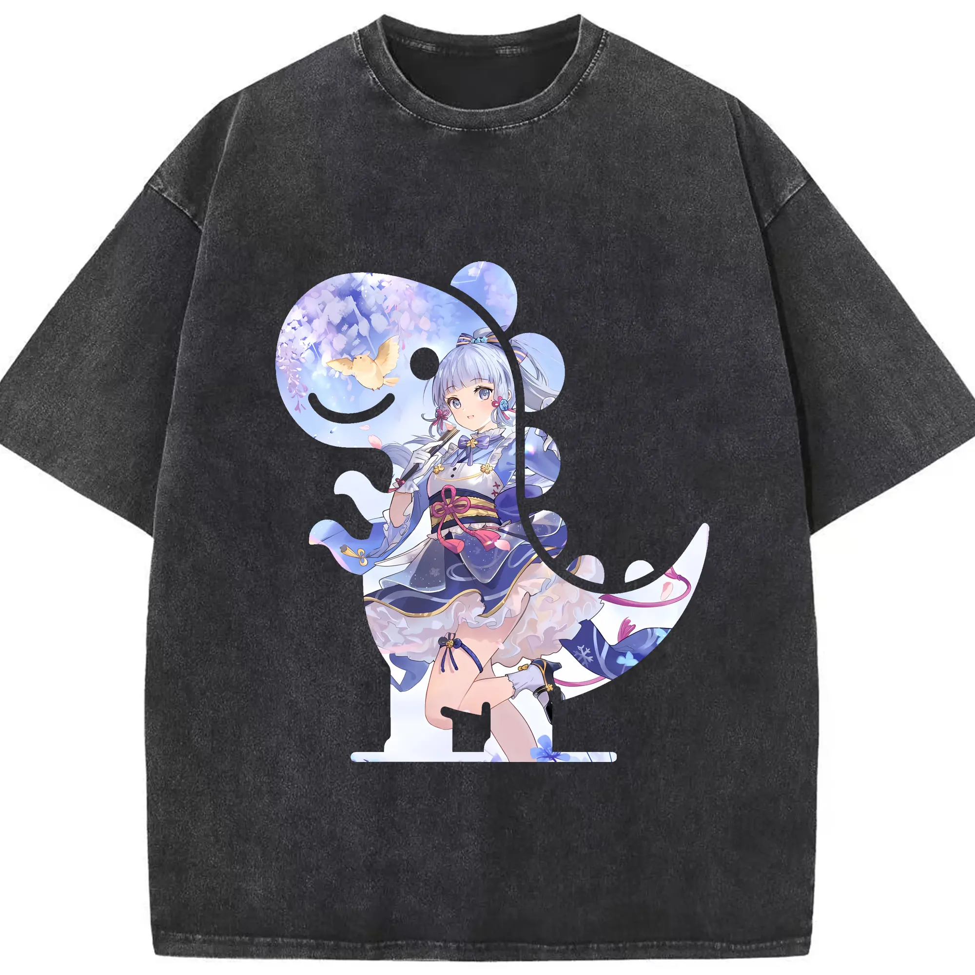 原 神 グッズ 神里綾華 - 綿100％ ヴィンテージ風 半袖Tシャツ ・ フロントプリント ・ 柔らか肌触り ・ 通気性 快適 ・ スポーツ カジュアル 外出用