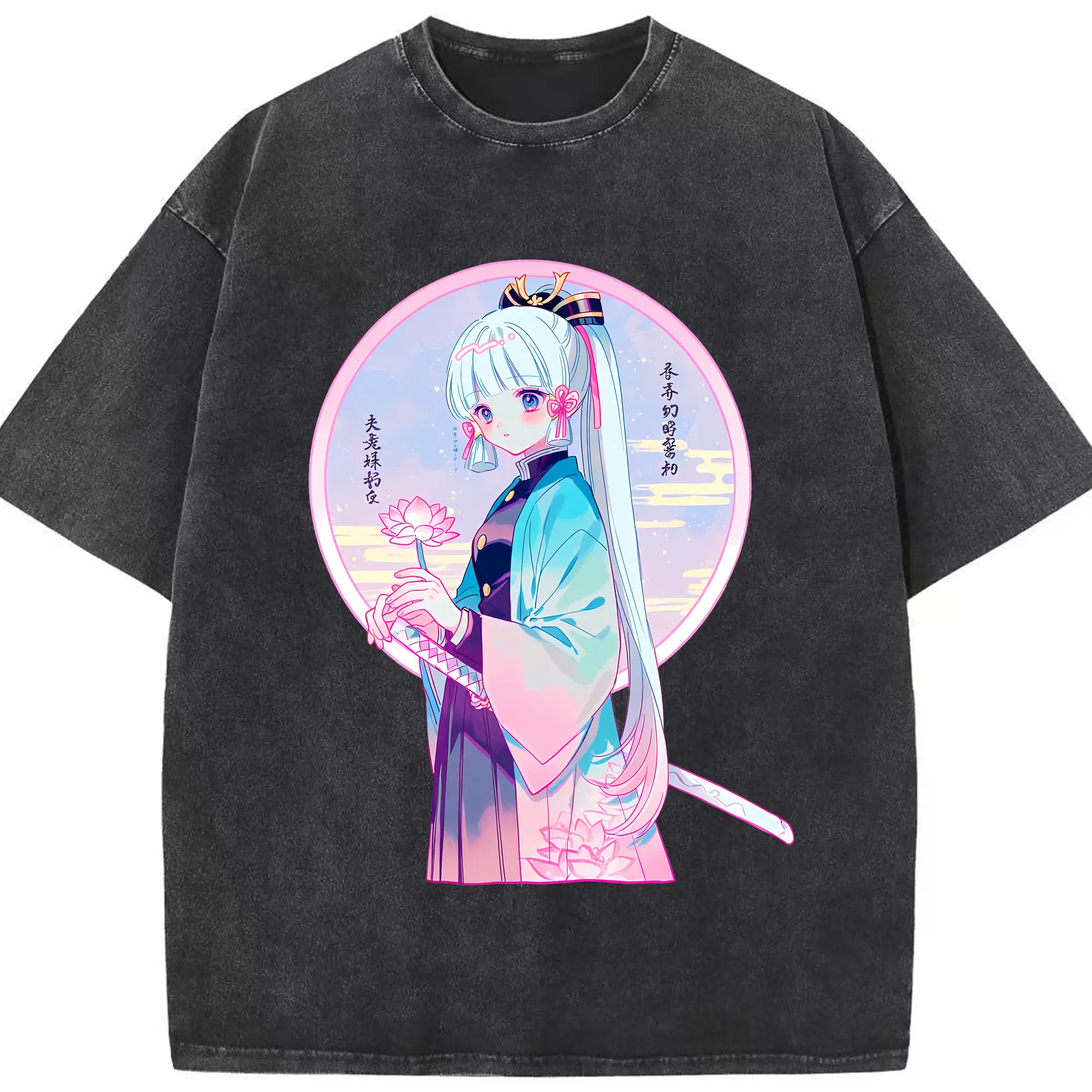 原 神 グッズ 神里綾華 - 綿100％ ヴィンテージ風 半袖Tシャツ ・ フロントプリント ・ 柔らか肌触り ・ 通気性 快適 ・ スポーツ カジュアル 外出用