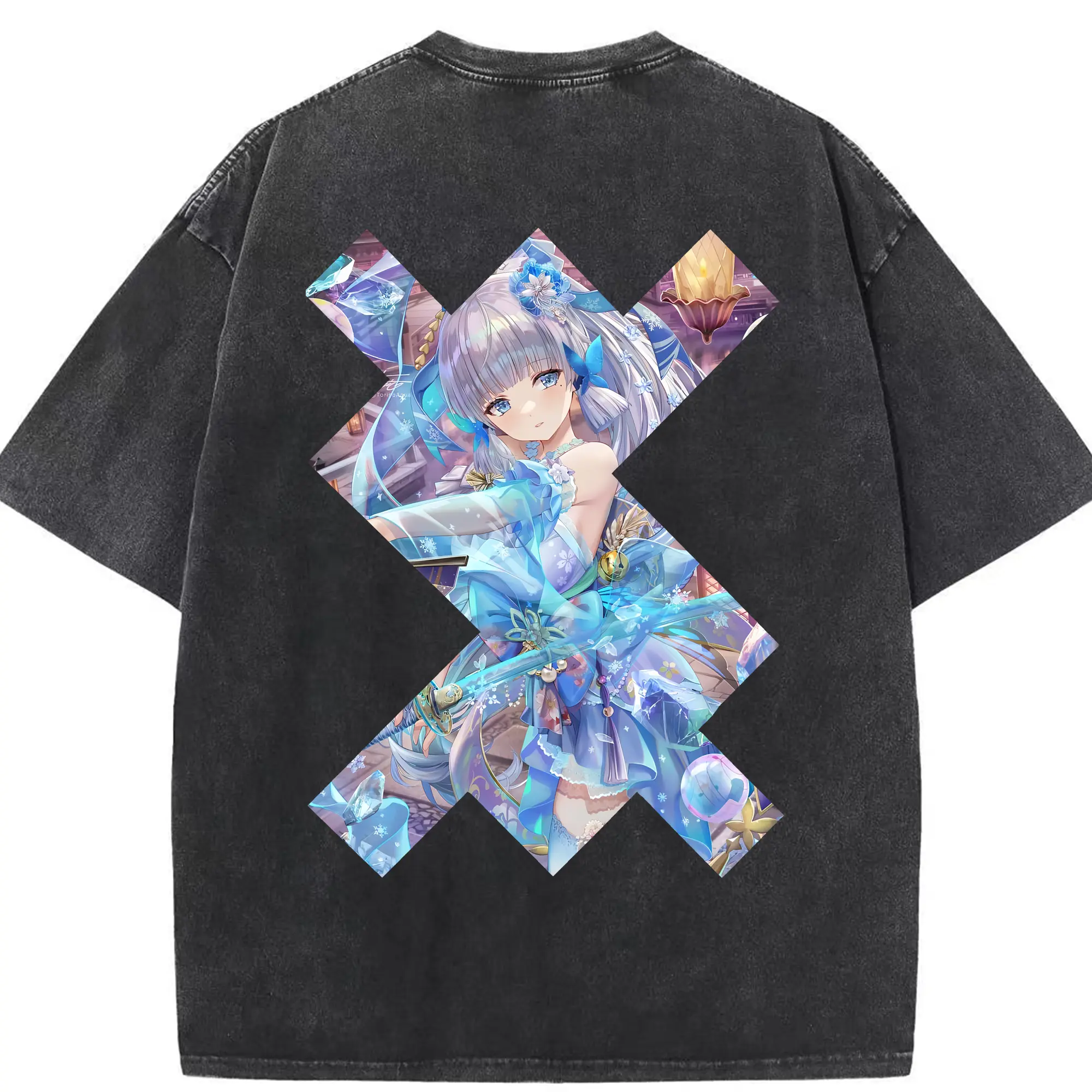 原 神 グッズ 神里綾華 - 綿100％ ヴィンテージ風 半袖Tシャツ ・ 背面プリント ・ 柔らか肌触り ・ 通気性 快適 ・ スポーツ カジュアル 外出用