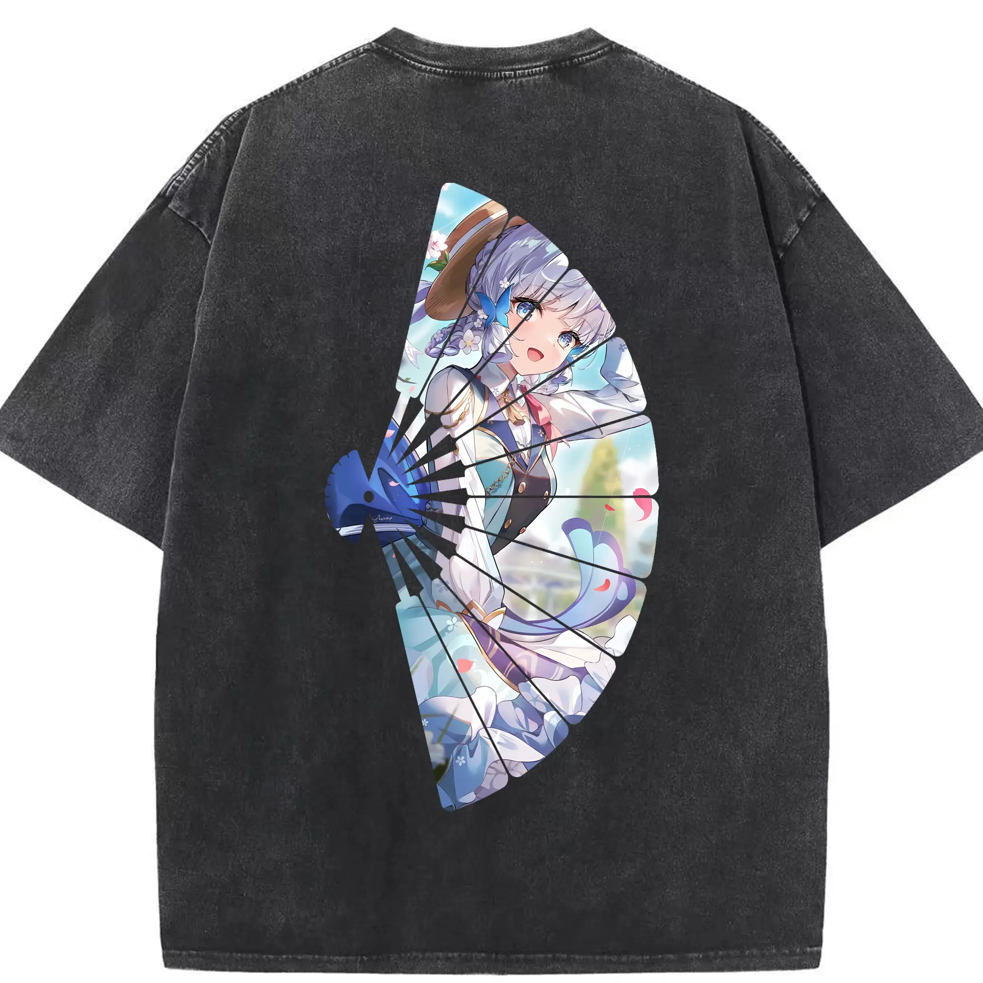 原 神 グッズ 神里綾華 - 綿100％ ヴィンテージ風 半袖Tシャツ ・ 背面プリント ・ 柔らか肌触り ・ 通気性 快適 ・ スポーツ カジュアル 外出用