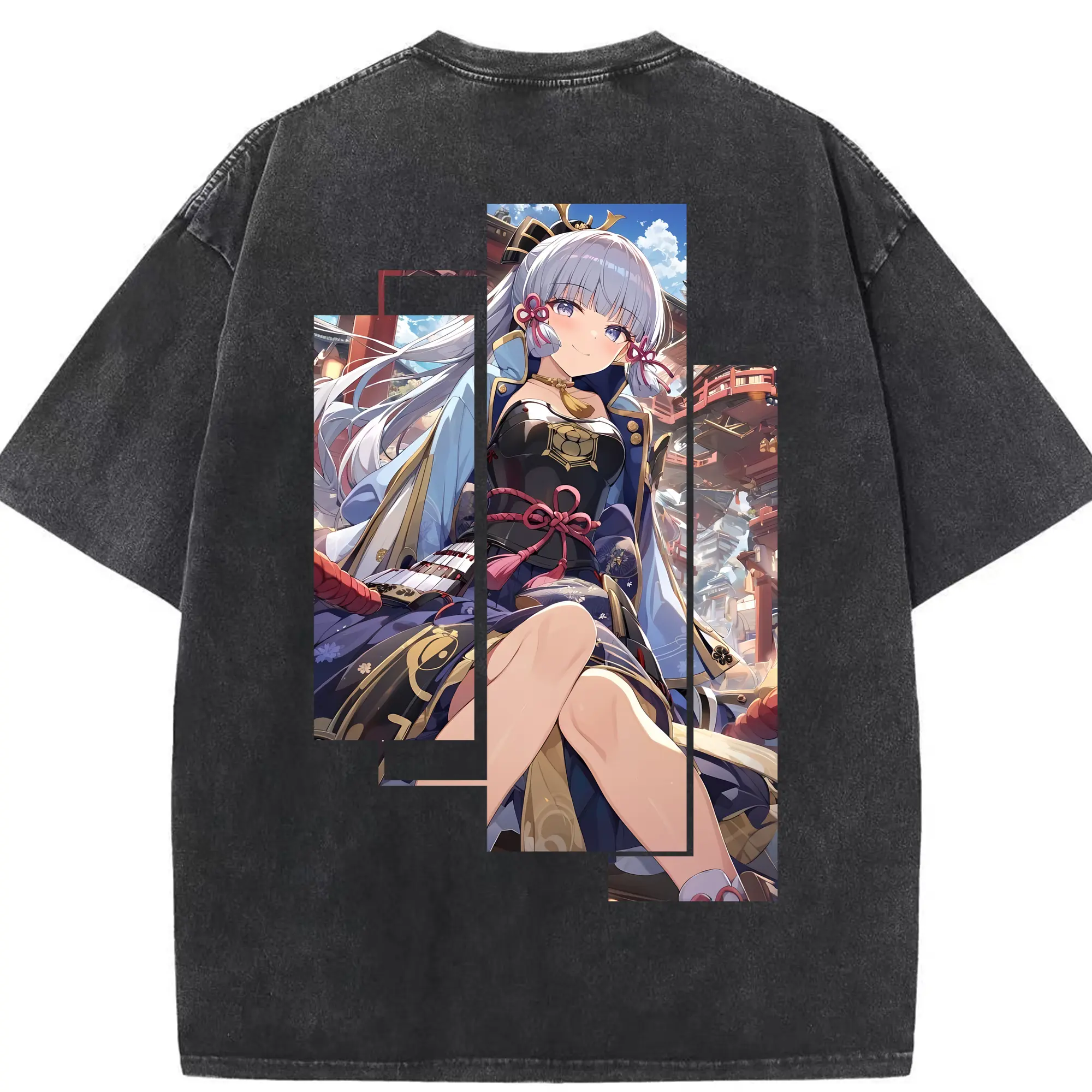 原 神 グッズ 神里綾華 - 綿100％ ヴィンテージ風 半袖Tシャツ ・ 背面プリント ・ 柔らか肌触り ・ 通気性 快適 ・ スポーツ カジュアル 外出用