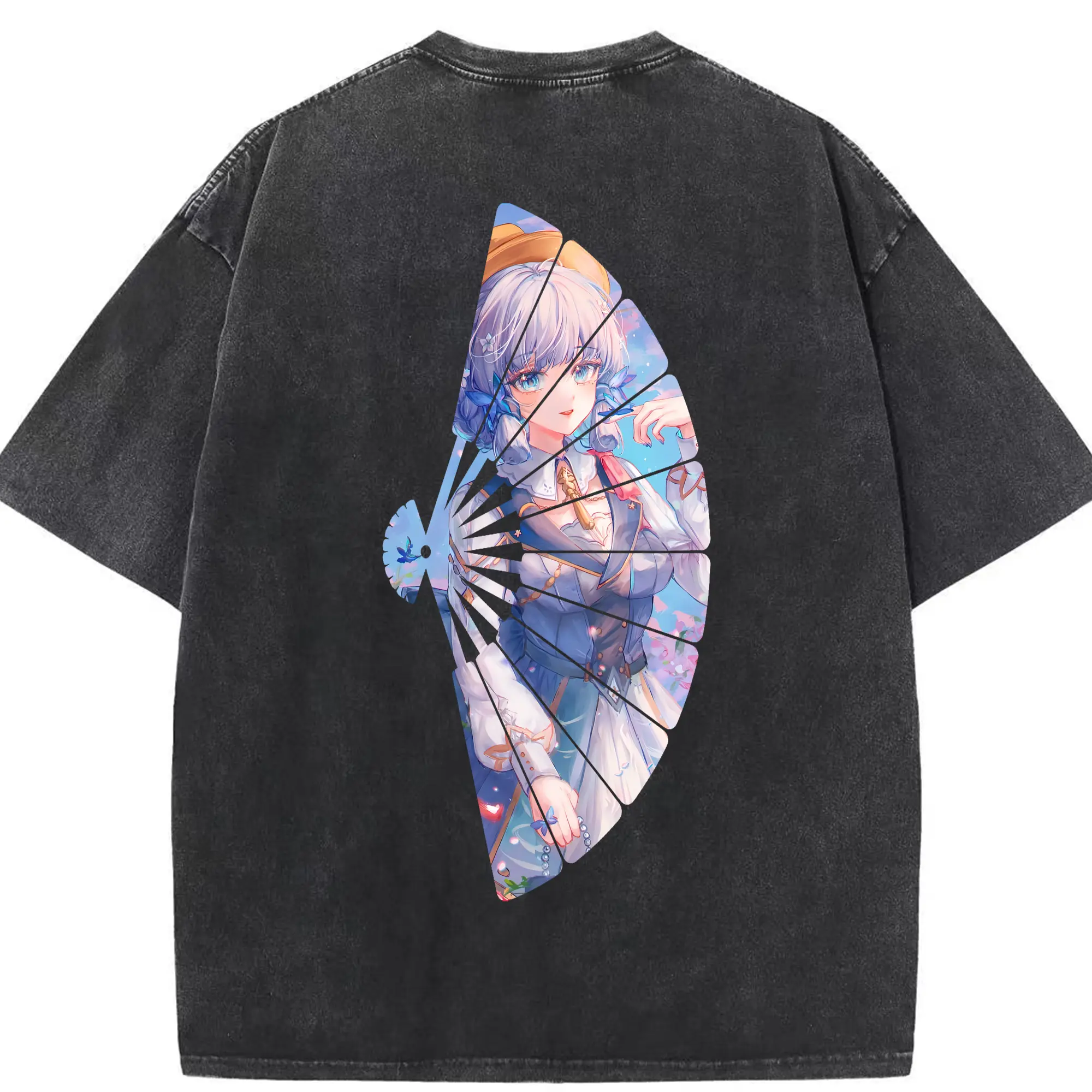 原 神 グッズ 神里綾華 - 綿100％ ヴィンテージ風 半袖Tシャツ ・ 背面プリント ・ 柔らか肌触り ・ 通気性 快適 ・ スポーツ カジュアル 外出用