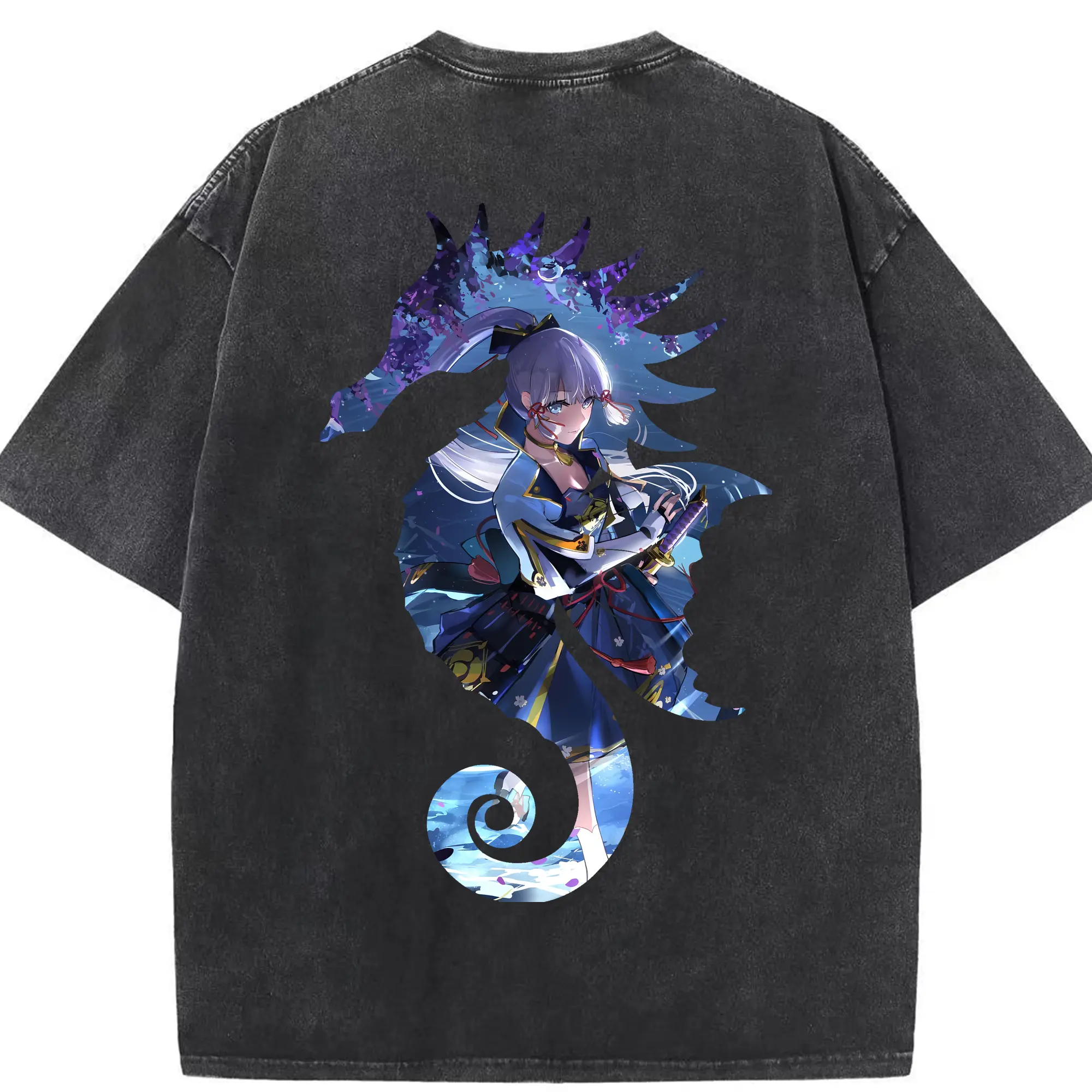 原 神 グッズ 神里綾華 - 綿100％ ヴィンテージ風 半袖Tシャツ ・ 背面プリント ・ 柔らか肌触り ・ 通気性 快適 ・ スポーツ カジュアル 外出用