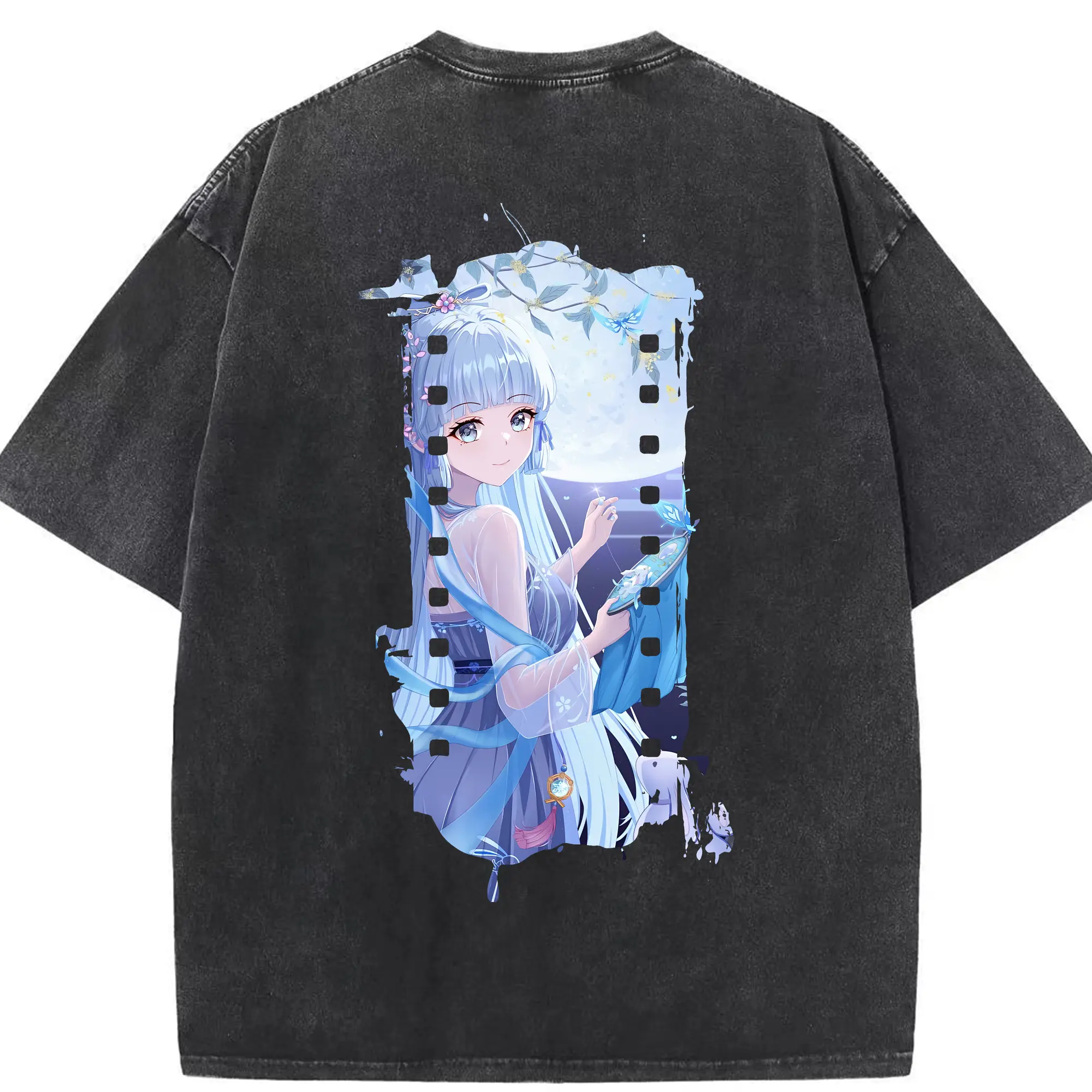 原 神 グッズ 神里綾華 - 綿100％ ヴィンテージ風 半袖Tシャツ ・ 背面プリント ・ 柔らか肌触り ・ 通気性 快適 ・ スポーツ カジュアル 外出用