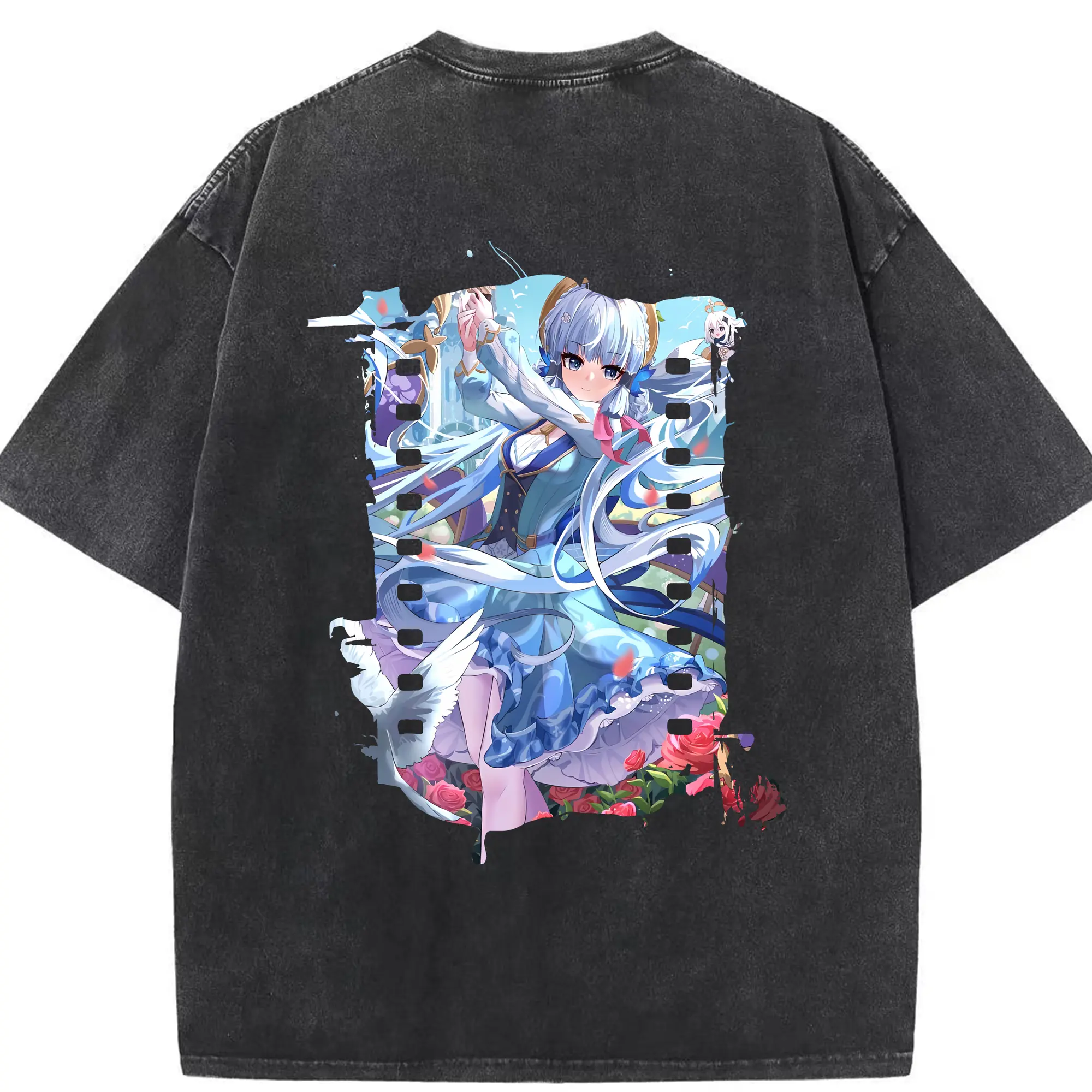 原 神 グッズ 神里綾華 - 綿100％ ヴィンテージ風 半袖Tシャツ ・ 背面プリント ・ 柔らか肌触り ・ 通気性 快適 ・ スポーツ カジュアル 外出用