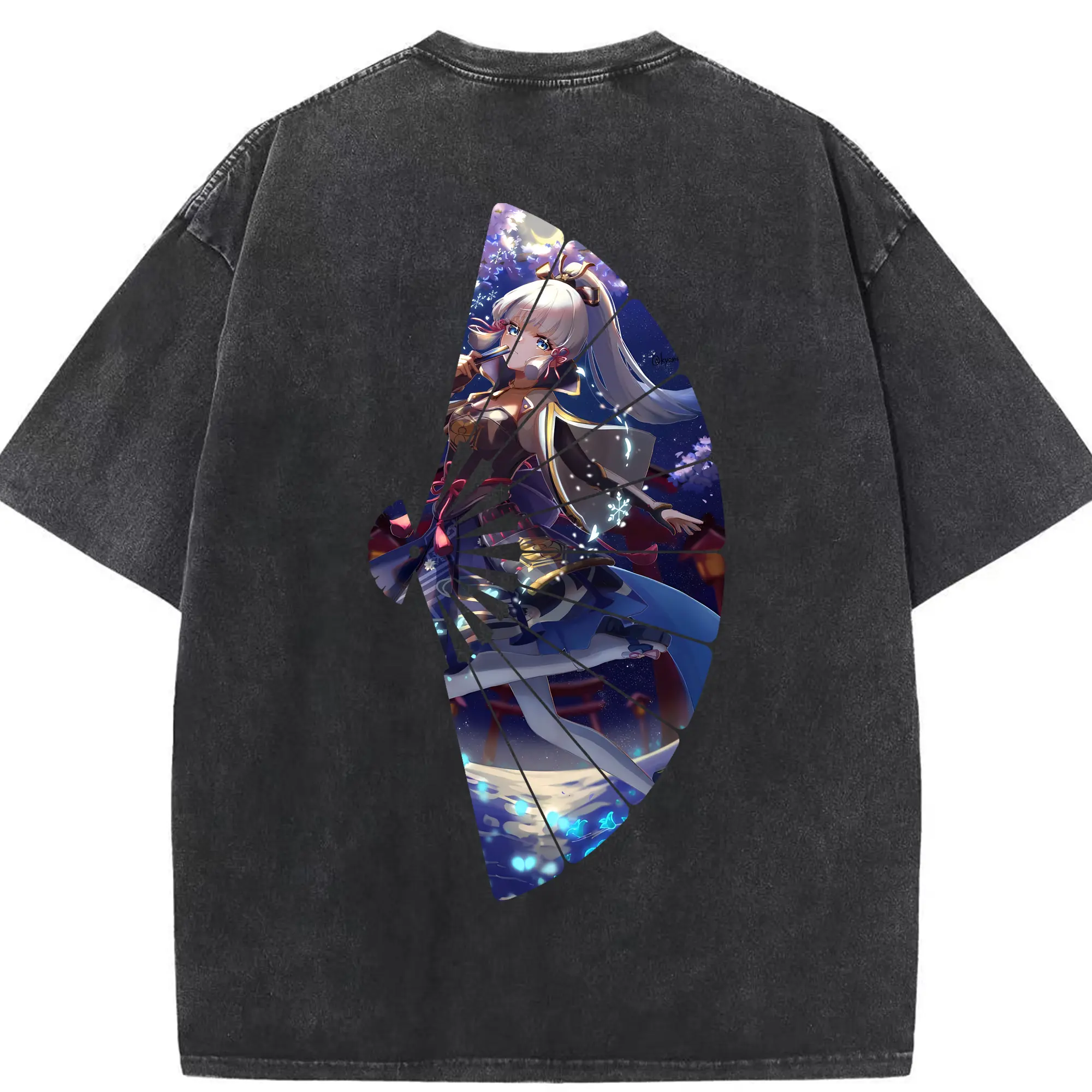 原 神 グッズ 神里綾華 - 綿100％ ヴィンテージ風 半袖Tシャツ ・ 背面プリント ・ 柔らか肌触り ・ 通気性 快適 ・ スポーツ カジュアル 外出用