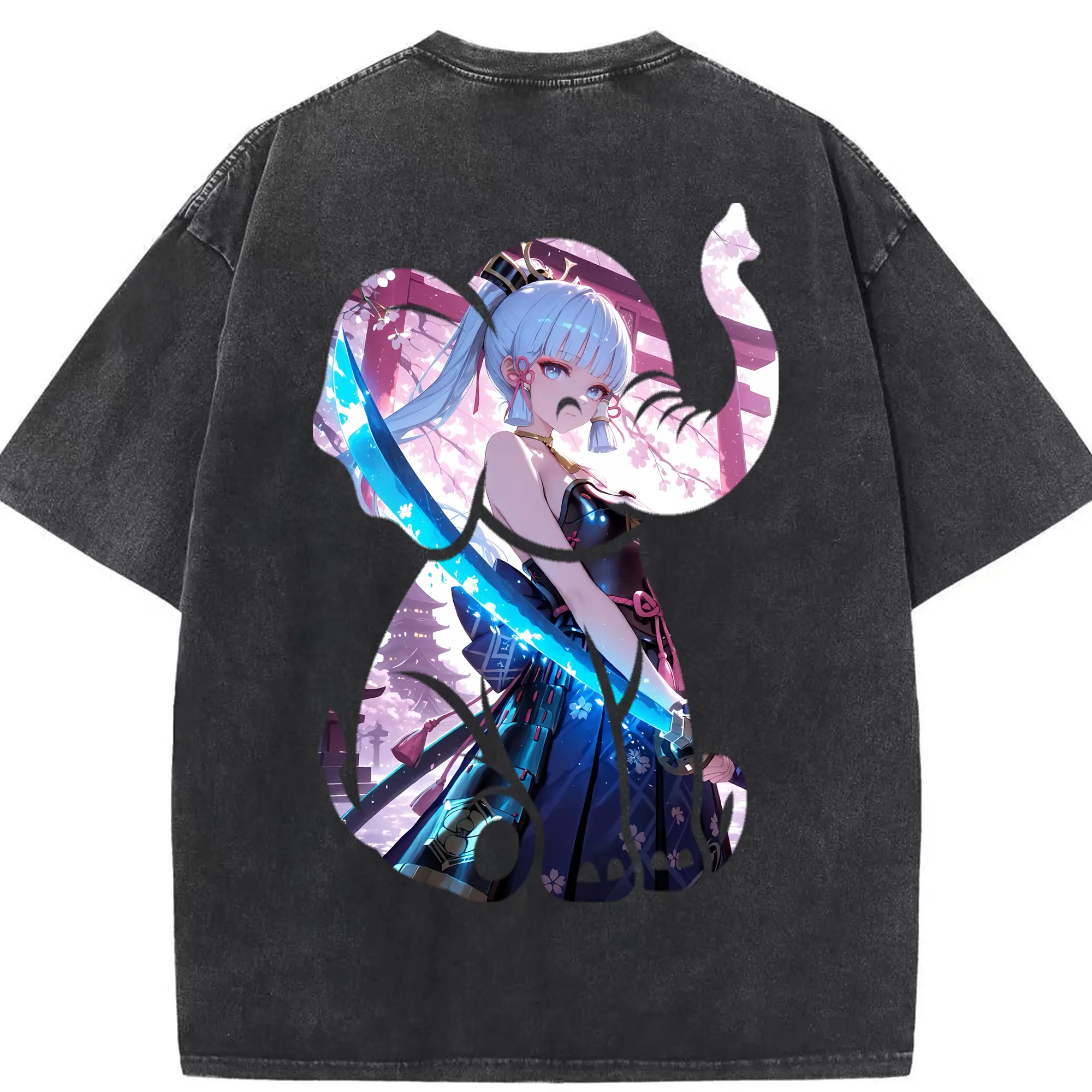 原 神 グッズ 神里綾華 - 綿100％ ヴィンテージ風 半袖Tシャツ ・ 背面プリント ・ 柔らか肌触り ・ 通気性 快適 ・ スポーツ カジュアル 外出用