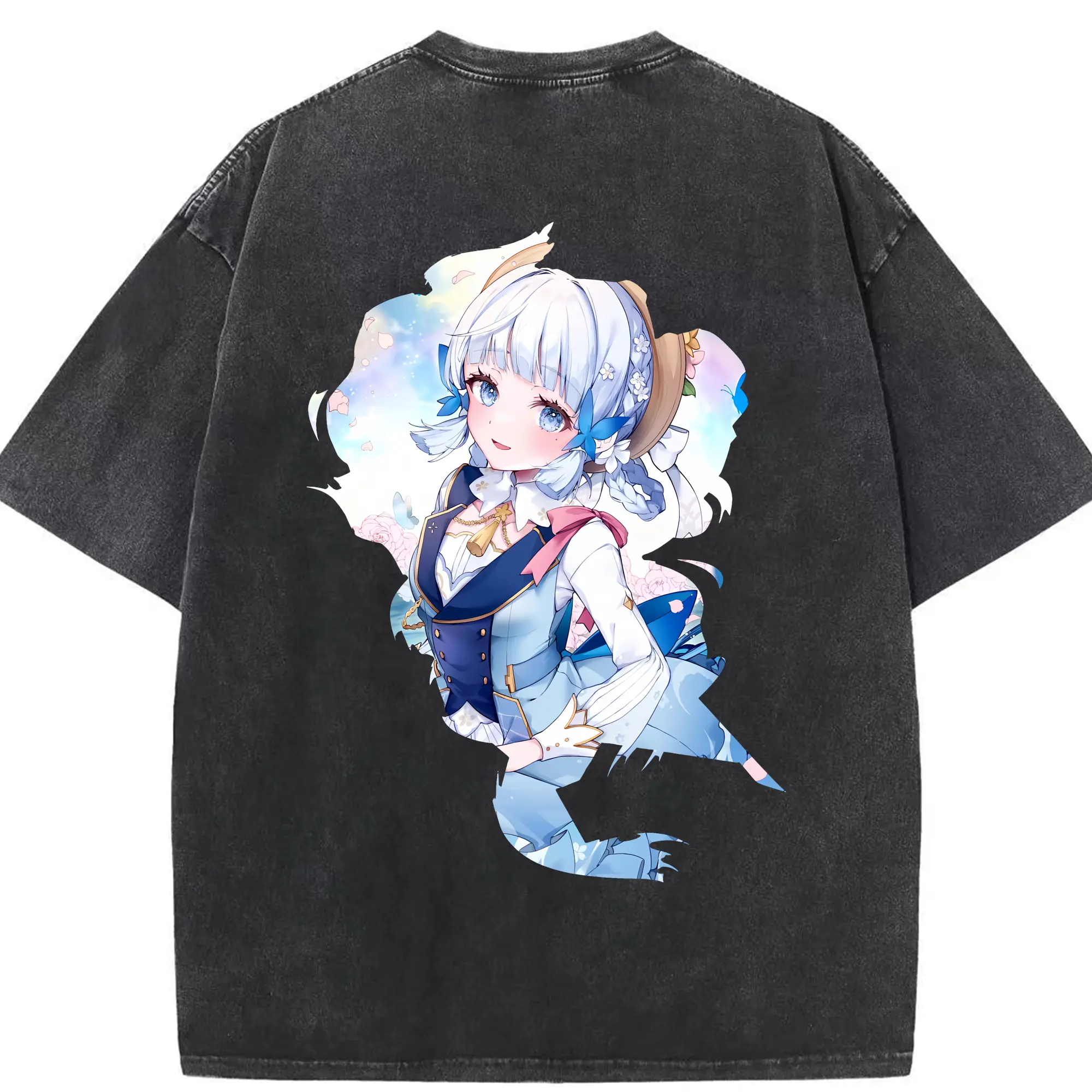 原 神 グッズ 神里綾華 - 綿100％ ヴィンテージ風 半袖Tシャツ ・ 背面プリント ・ 柔らか肌触り ・ 通気性 快適 ・ スポーツ カジュアル 外出用