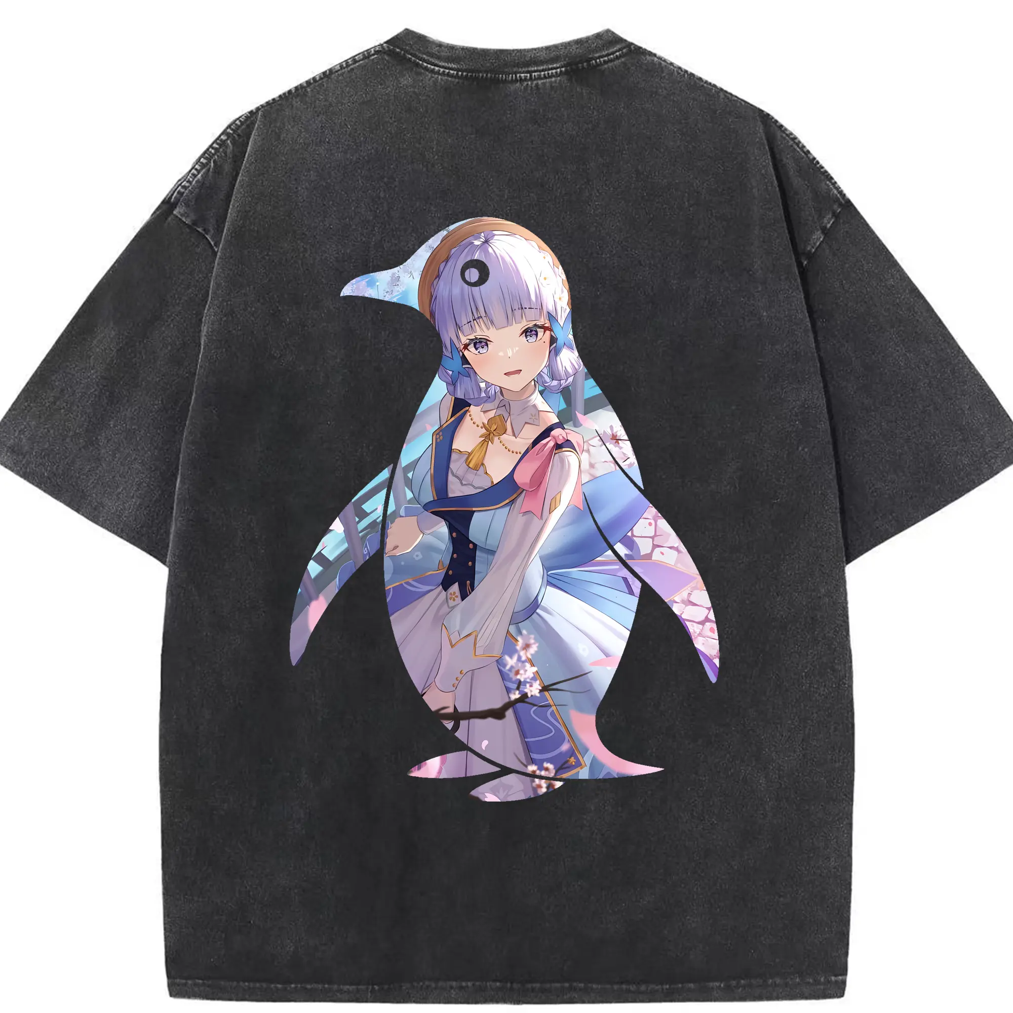 原 神 グッズ 神里綾華 - 綿100％ ヴィンテージ風 半袖Tシャツ ・ 背面プリント ・ 柔らか肌触り ・ 通気性 快適 ・ スポーツ カジュアル 外出用