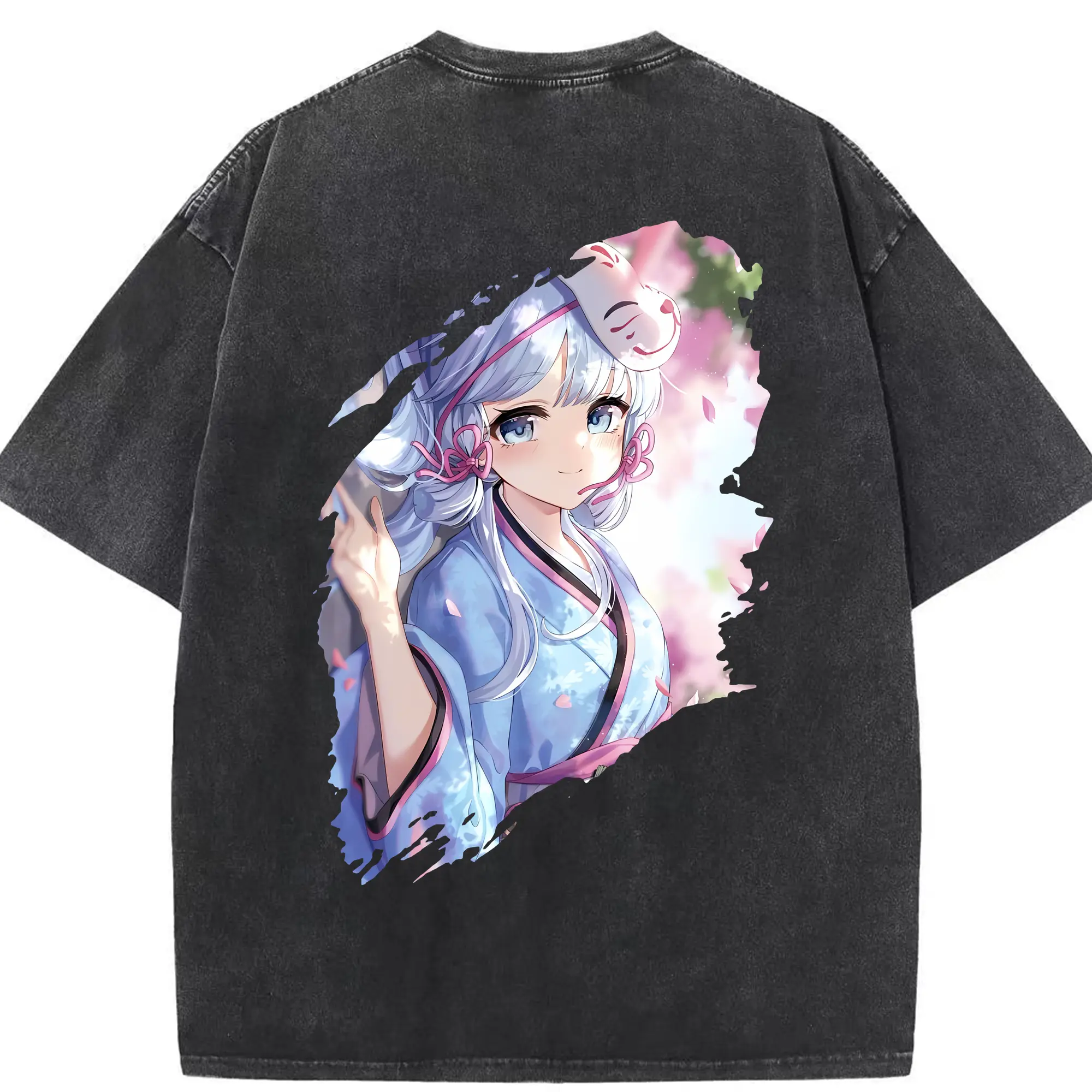 原 神 グッズ 神里綾華 - 綿100％ ヴィンテージ風 半袖Tシャツ ・ 背面プリント ・ 柔らか肌触り ・ 通気性 快適 ・ スポーツ カジュアル 外出用