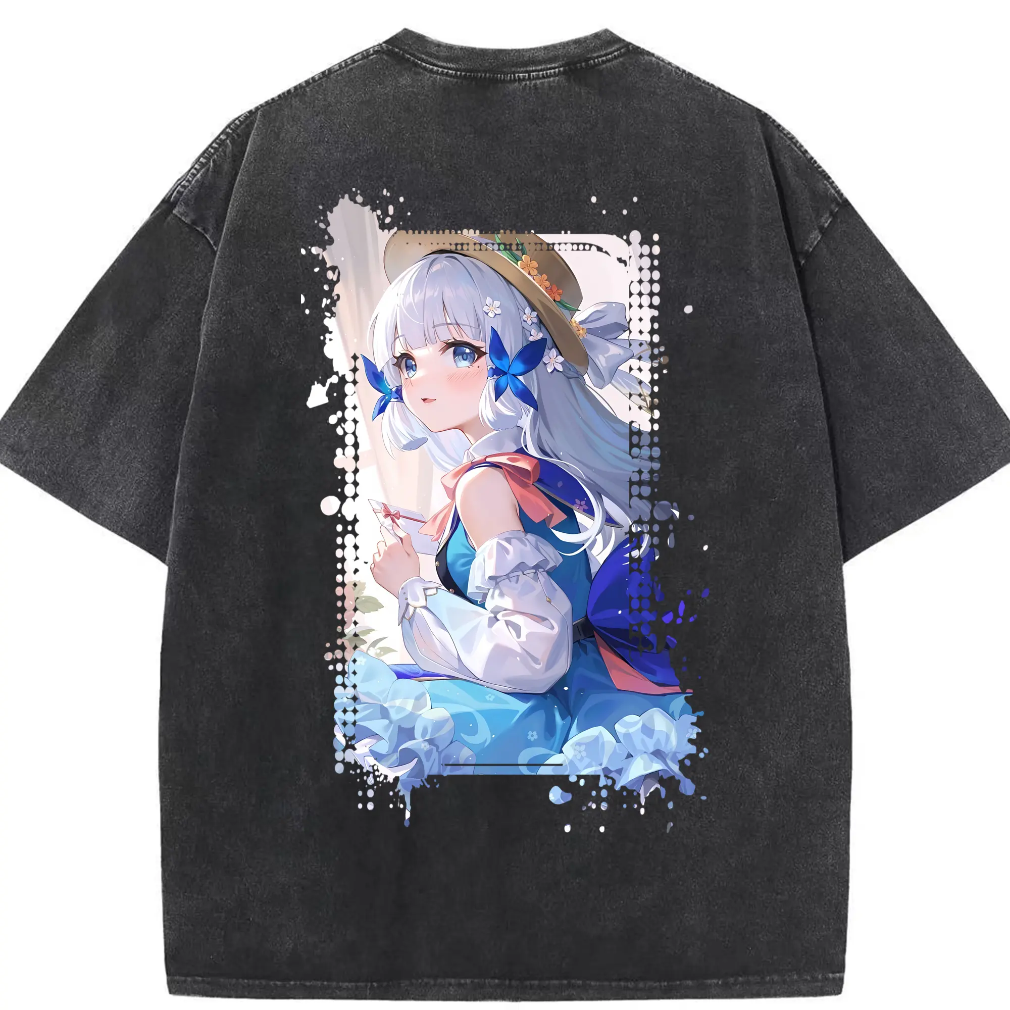 原 神 グッズ 神里綾華 - 綿100％ ヴィンテージ風 半袖Tシャツ ・ 背面プリント ・ 柔らか肌触り ・ 通気性 快適 ・ スポーツ カジュアル 外出用