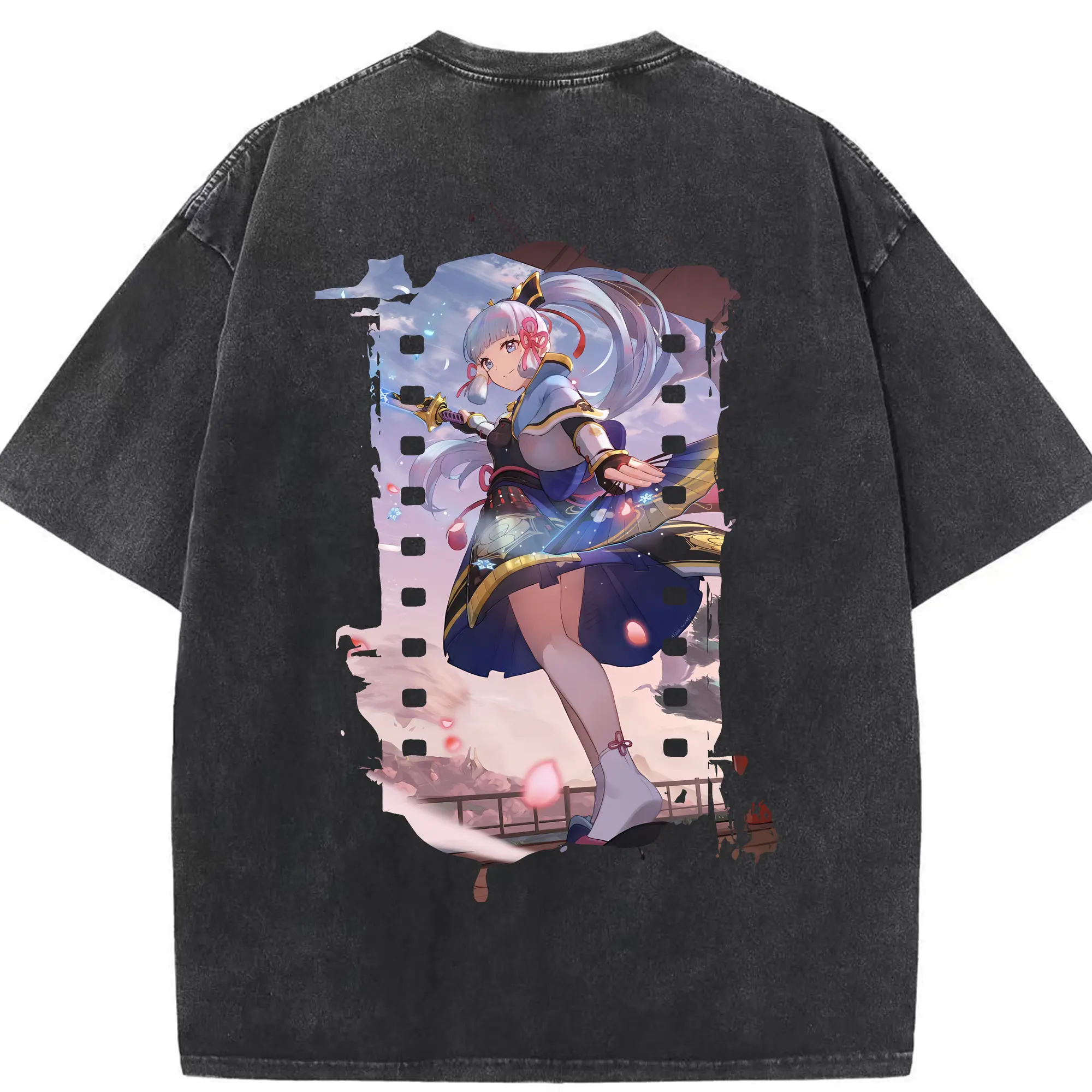 原 神 グッズ 神里綾華 - 綿100％ ヴィンテージ風 半袖Tシャツ ・ 背面プリント ・ 柔らか肌触り ・ 通気性 快適 ・ スポーツ カジュアル 外出用