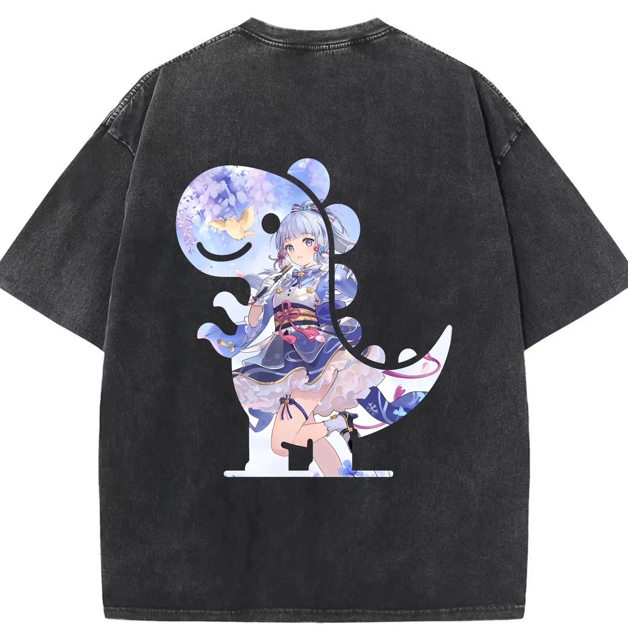 原 神 グッズ 神里綾華 - 綿100％ ヴィンテージ風 半袖Tシャツ ・ 背面プリント ・ 柔らか肌触り ・ 通気性 快適 ・ スポーツ カジュアル 外出用