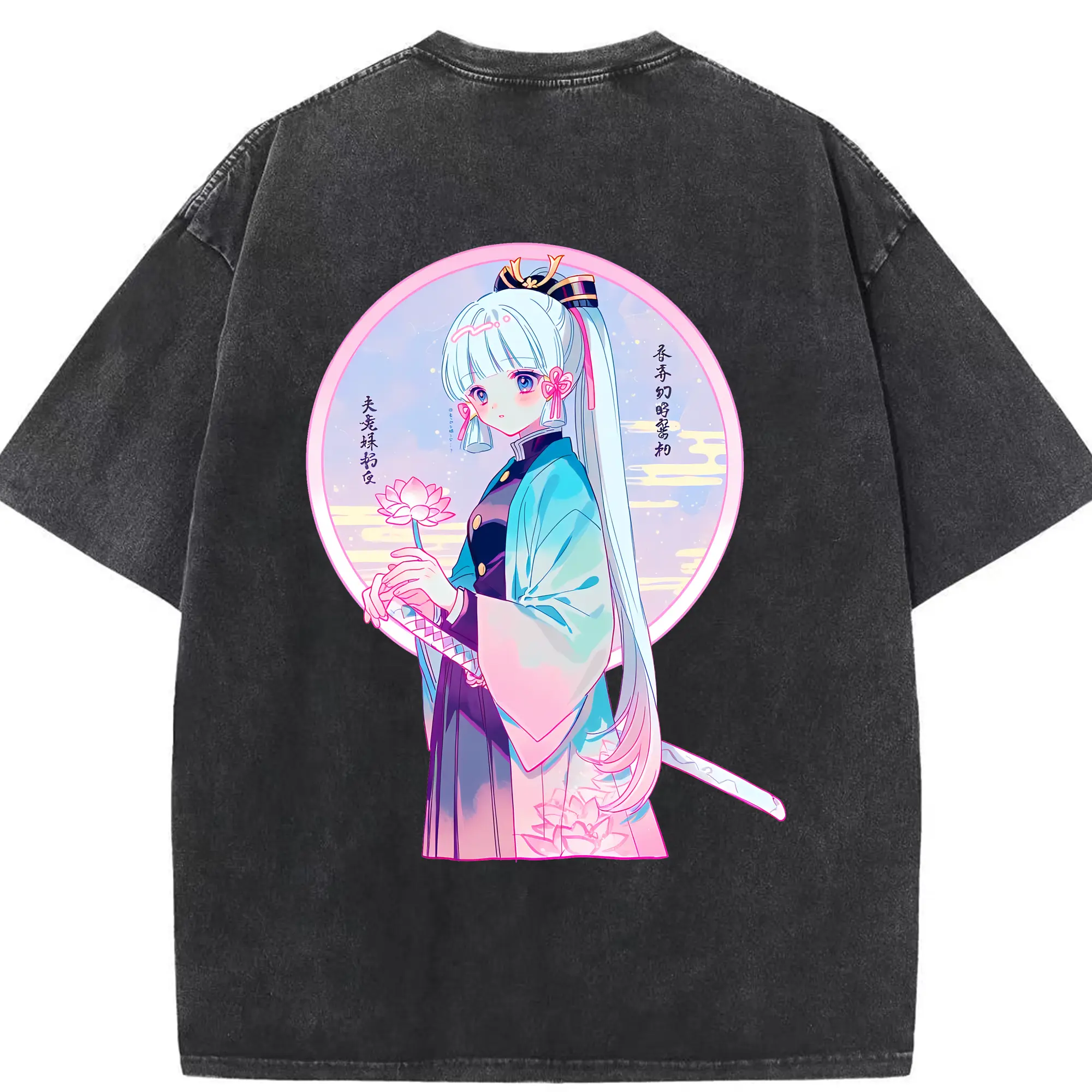 原 神 グッズ 神里綾華 - 綿100％ ヴィンテージ風 半袖Tシャツ ・ 背面プリント ・ 柔らか肌触り ・ 通気性 快適 ・ スポーツ カジュアル 外出用