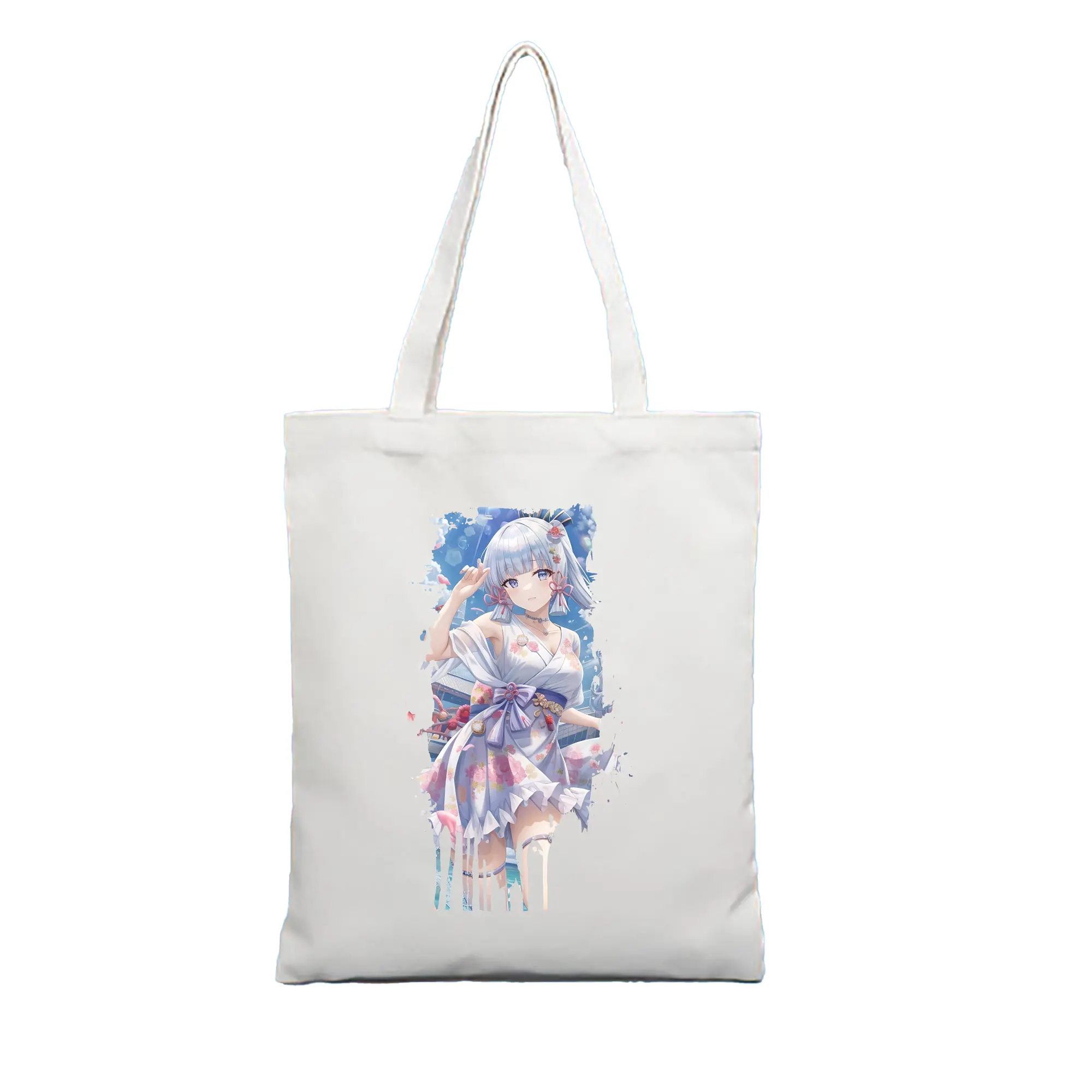 原 神 グッズ 神里綾華 - 縦型キャンバス手提げバッグ（トートバッグ） ・ キャンバス素材 ・ ショッピング用 ・ 軽量 丈夫 お手入れ簡単