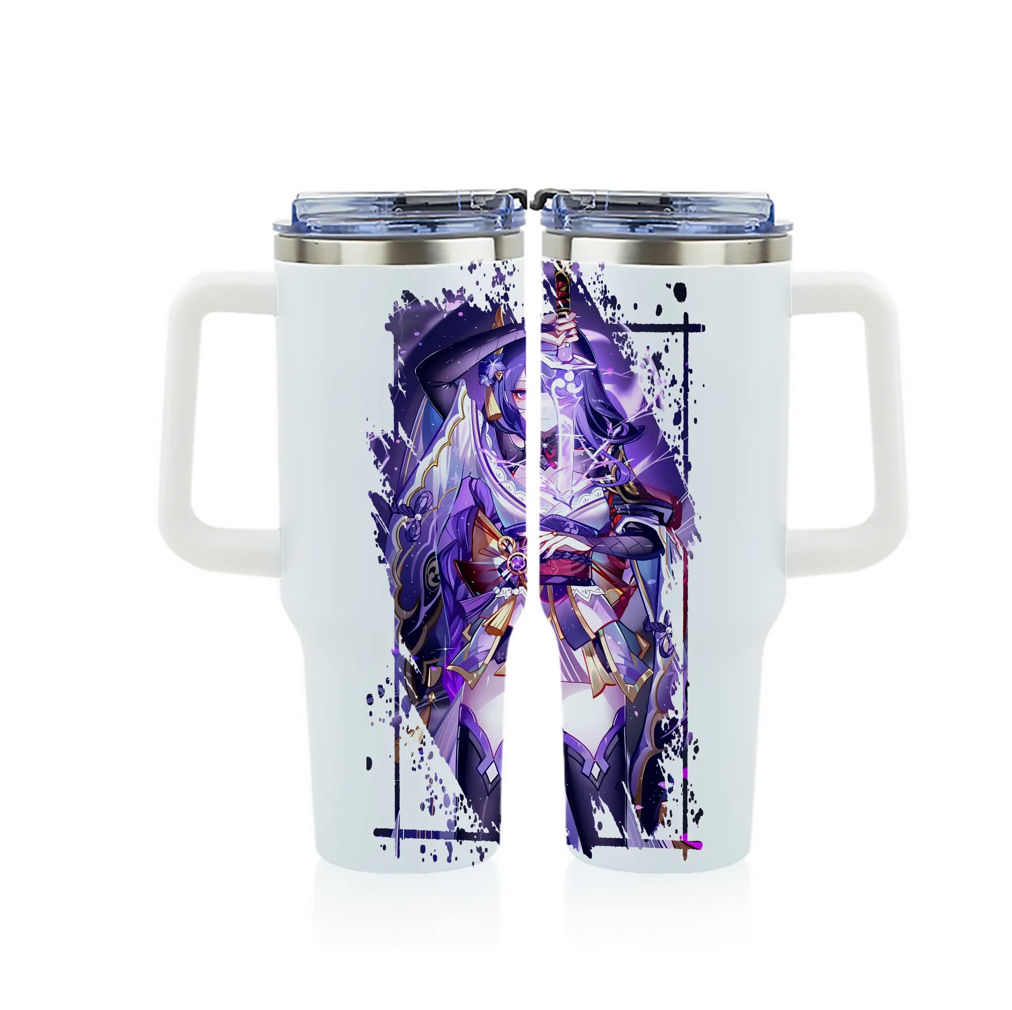 原 神 グッズ 雷電将軍 - 1200mL フルプリント車用タンブラー ・ 304ステンレス 内側 ・ 201ステンレス 外側 ・ 保温 保冷 ・ 通勤 ドライブ アウトドア用