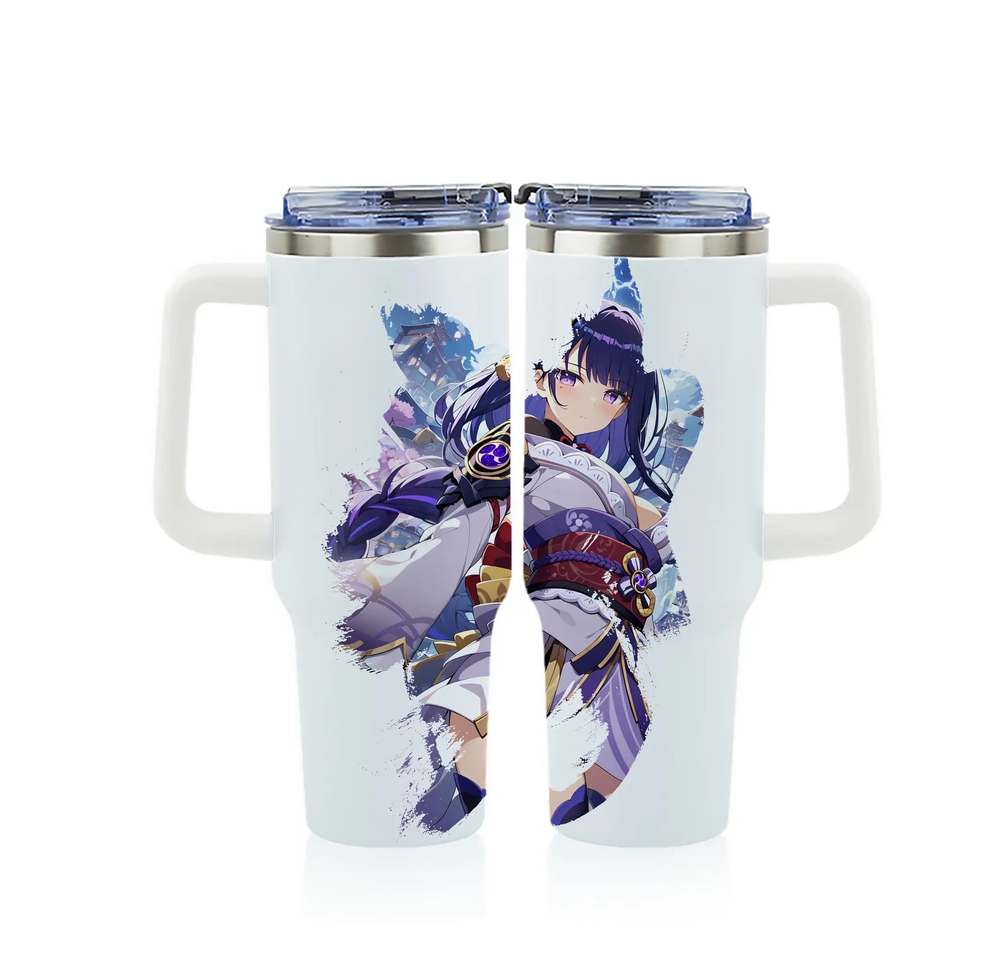 原 神 グッズ 雷電将軍 - 1200mL フルプリント車用タンブラー ・ 304ステンレス 内側 ・ 201ステンレス 外側 ・ 保温 保冷 ・ 通勤 ドライブ アウトドア用