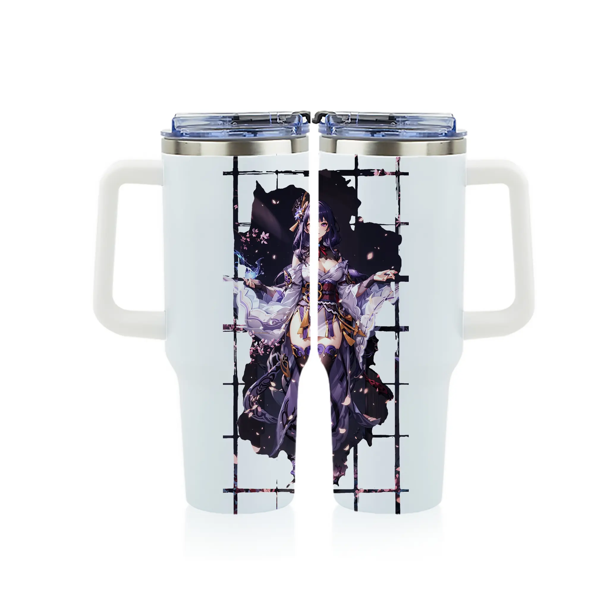 原 神 グッズ 雷電将軍 - 1200mL フルプリント車用タンブラー ・ 304ステンレス 内側 ・ 201ステンレス 外側 ・ 保温 保冷 ・ 通勤 ドライブ アウトドア用