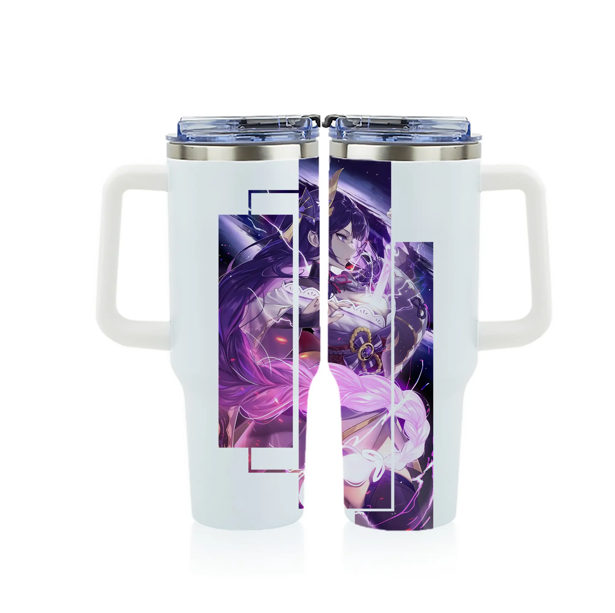 原 神 グッズ 雷電将軍 - 1200mL フルプリント車用タンブラー ・ 304ステンレス 内側 ・ 201ステンレス 外側 ・ 保温 保冷 ・ 通勤 ドライブ アウトドア用