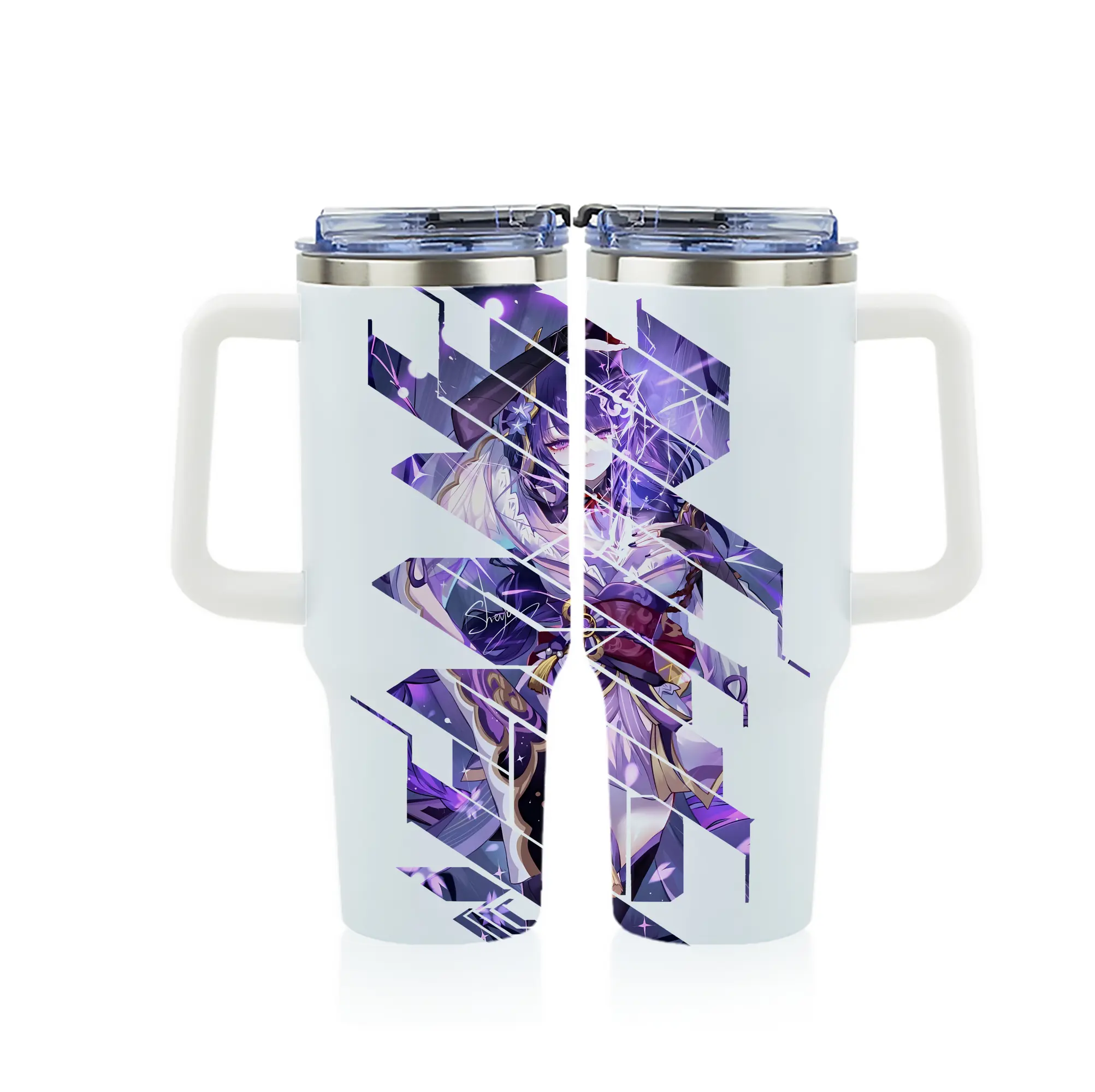 原 神 グッズ 雷電将軍 - 1200mL フルプリント車用タンブラー ・ 304ステンレス 内側 ・ 201ステンレス 外側 ・ 保温 保冷 ・ 通勤 ドライブ アウトドア用