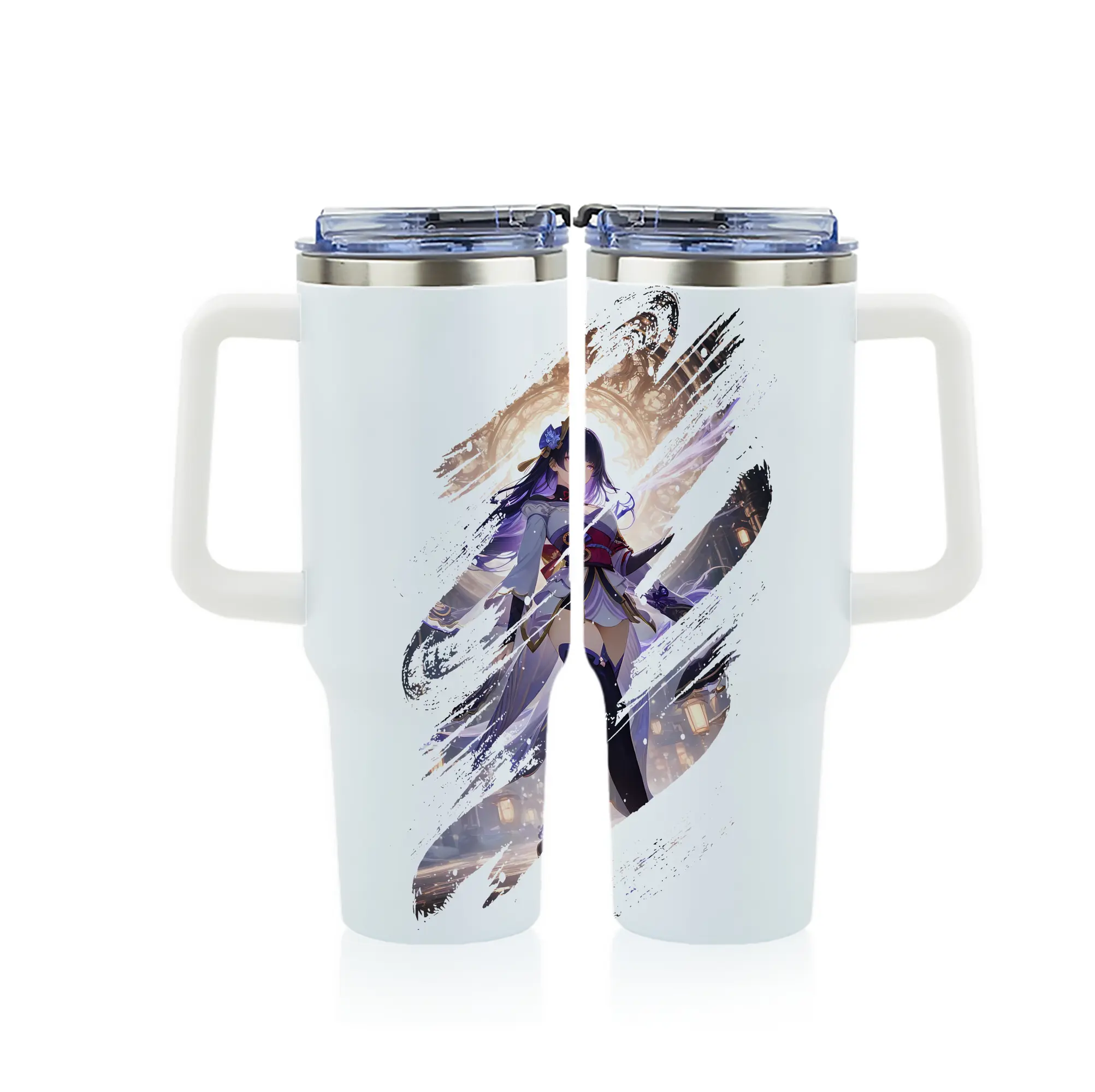 原 神 グッズ 雷電将軍 - 1200mL フルプリント車用タンブラー ・ 304ステンレス 内側 ・ 201ステンレス 外側 ・ 保温 保冷 ・ 通勤 ドライブ アウトドア用