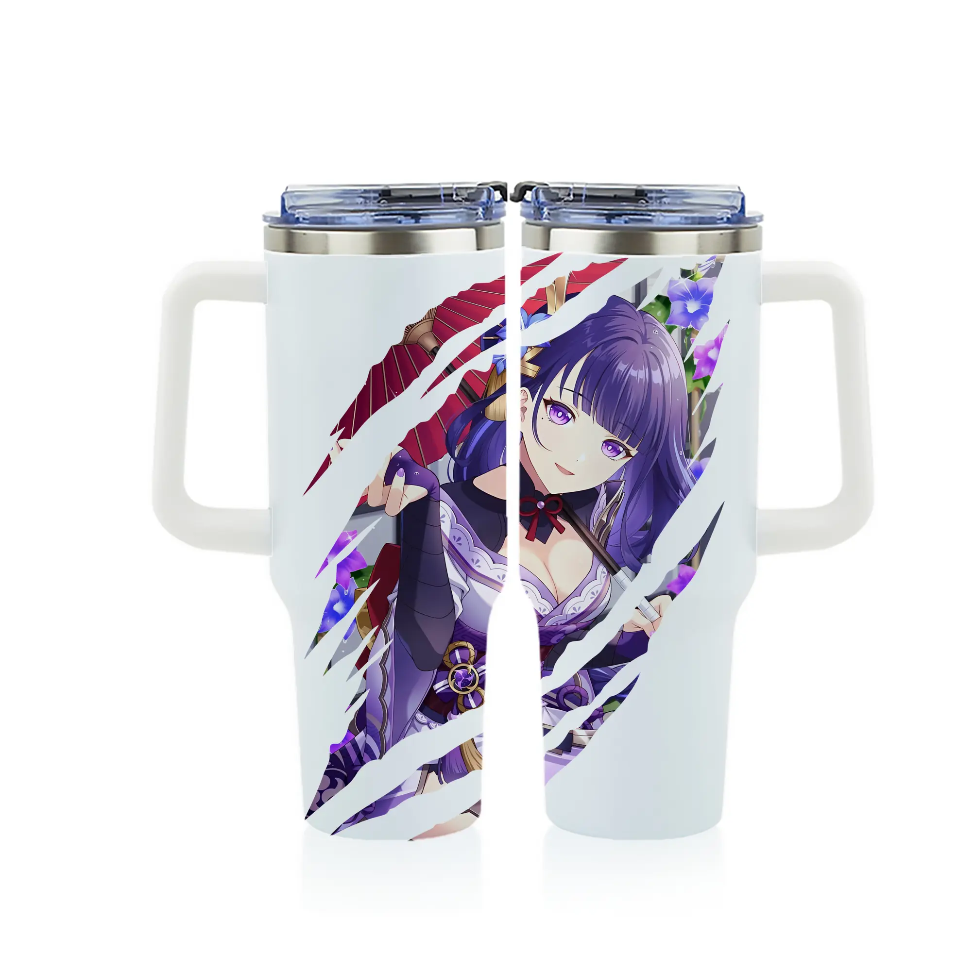 原 神 グッズ 雷電将軍 - 1200mL フルプリント車用タンブラー ・ 304ステンレス 内側 ・ 201ステンレス 外側 ・ 保温 保冷 ・ 通勤 ドライブ アウトドア用