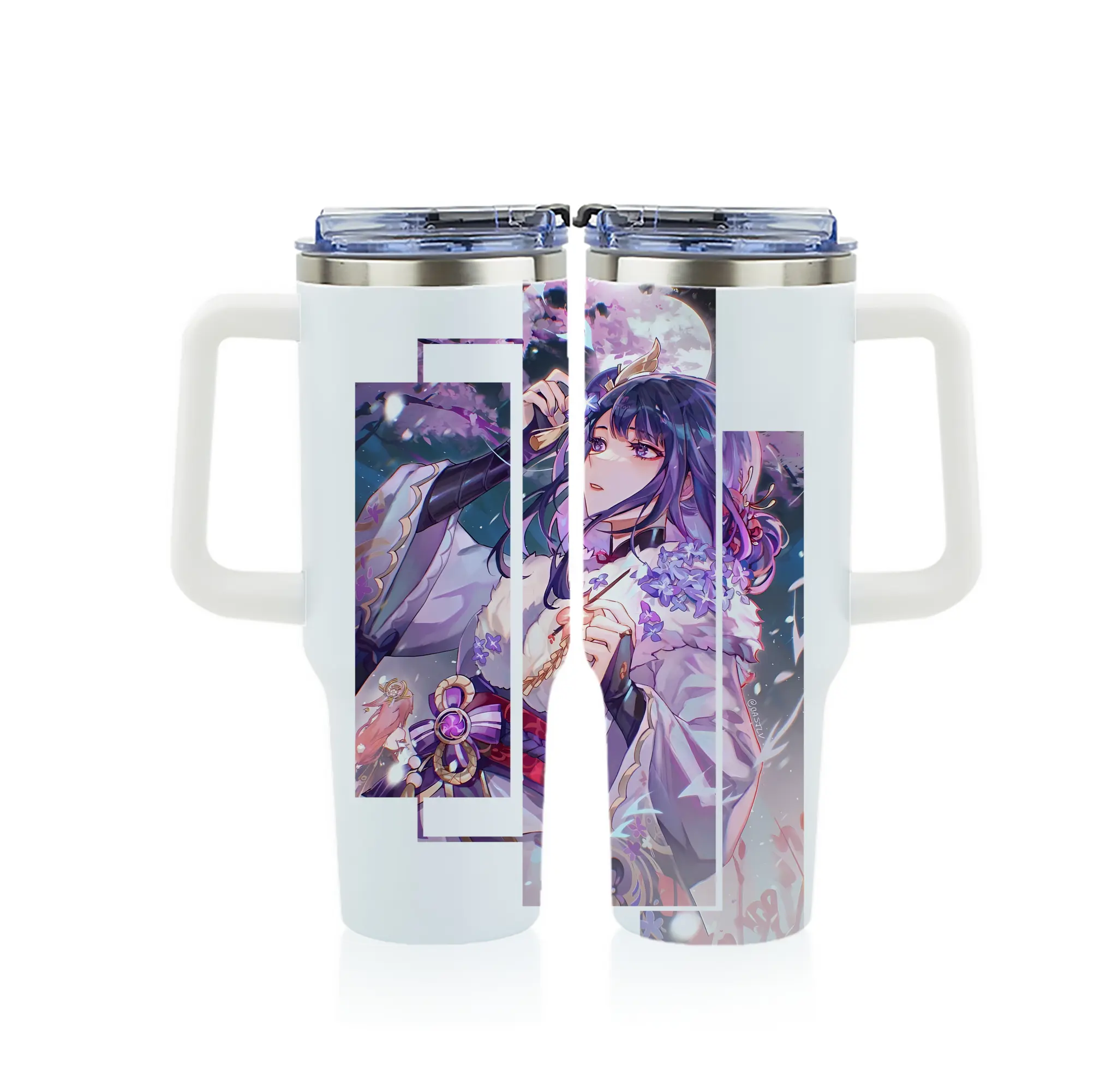 原 神 グッズ 雷電将軍 - 1200mL フルプリント車用タンブラー ・ 304ステンレス 内側 ・ 201ステンレス 外側 ・ 保温 保冷 ・ 通勤 ドライブ アウトドア用