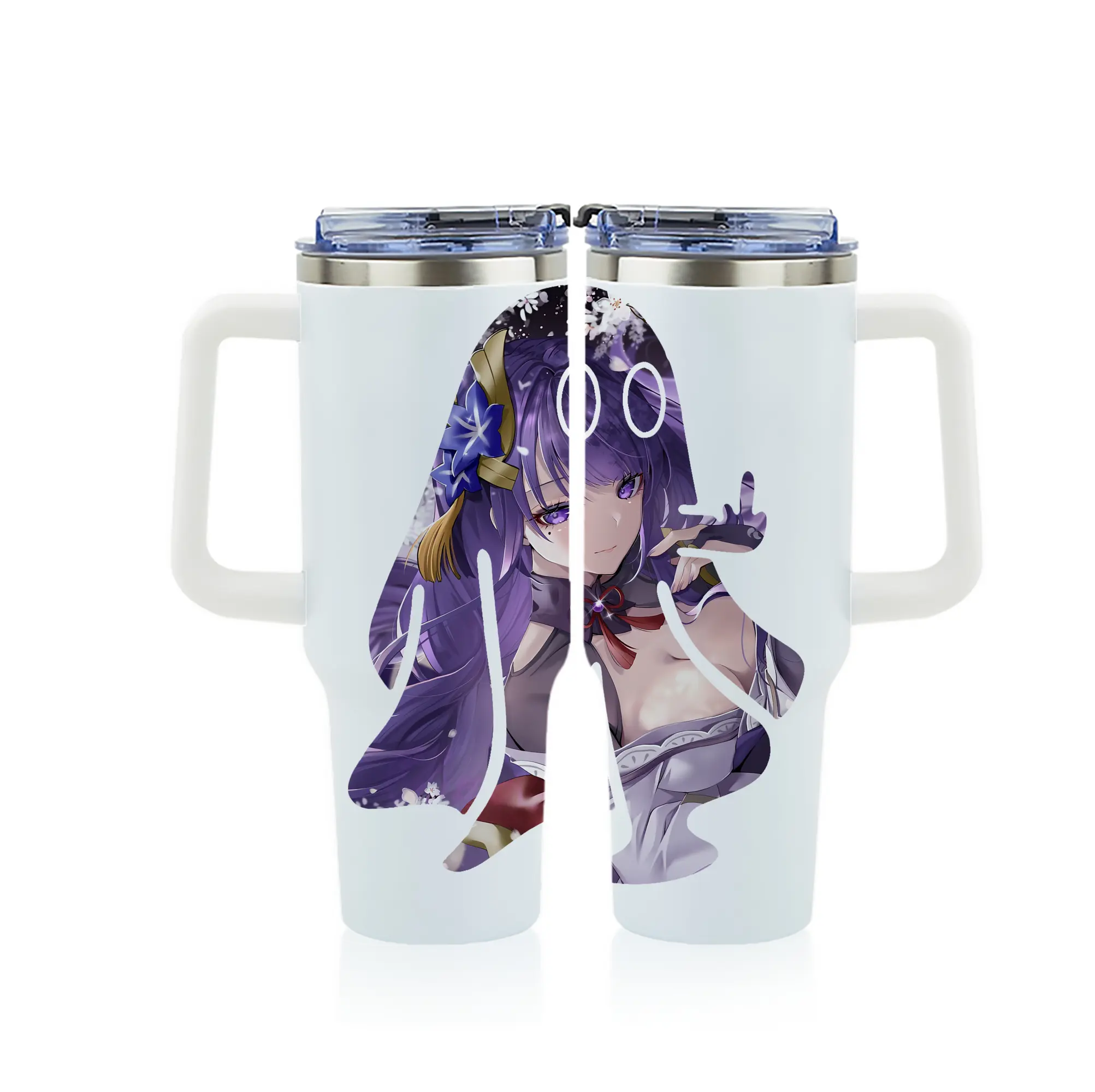 原 神 グッズ 雷電将軍 - 1200mL フルプリント車用タンブラー ・ 304ステンレス 内側 ・ 201ステンレス 外側 ・ 保温 保冷 ・ 通勤 ドライブ アウトドア用