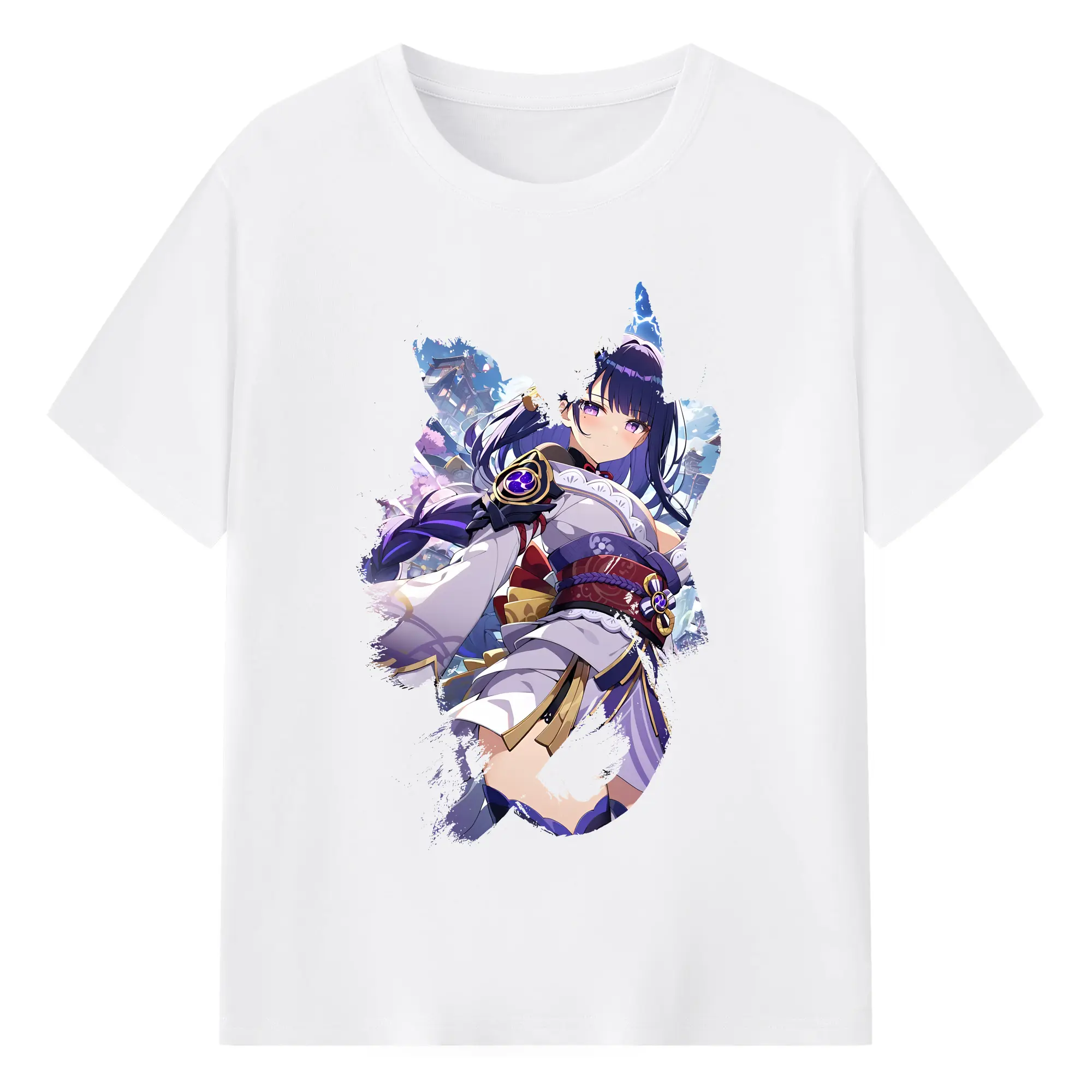 原 神 グッズ 雷電将軍 - 綿100％ 半袖Tシャツ ・ フロントプリント ・ 快適 通気性 ・ 日常使い 散歩 スポーツ用