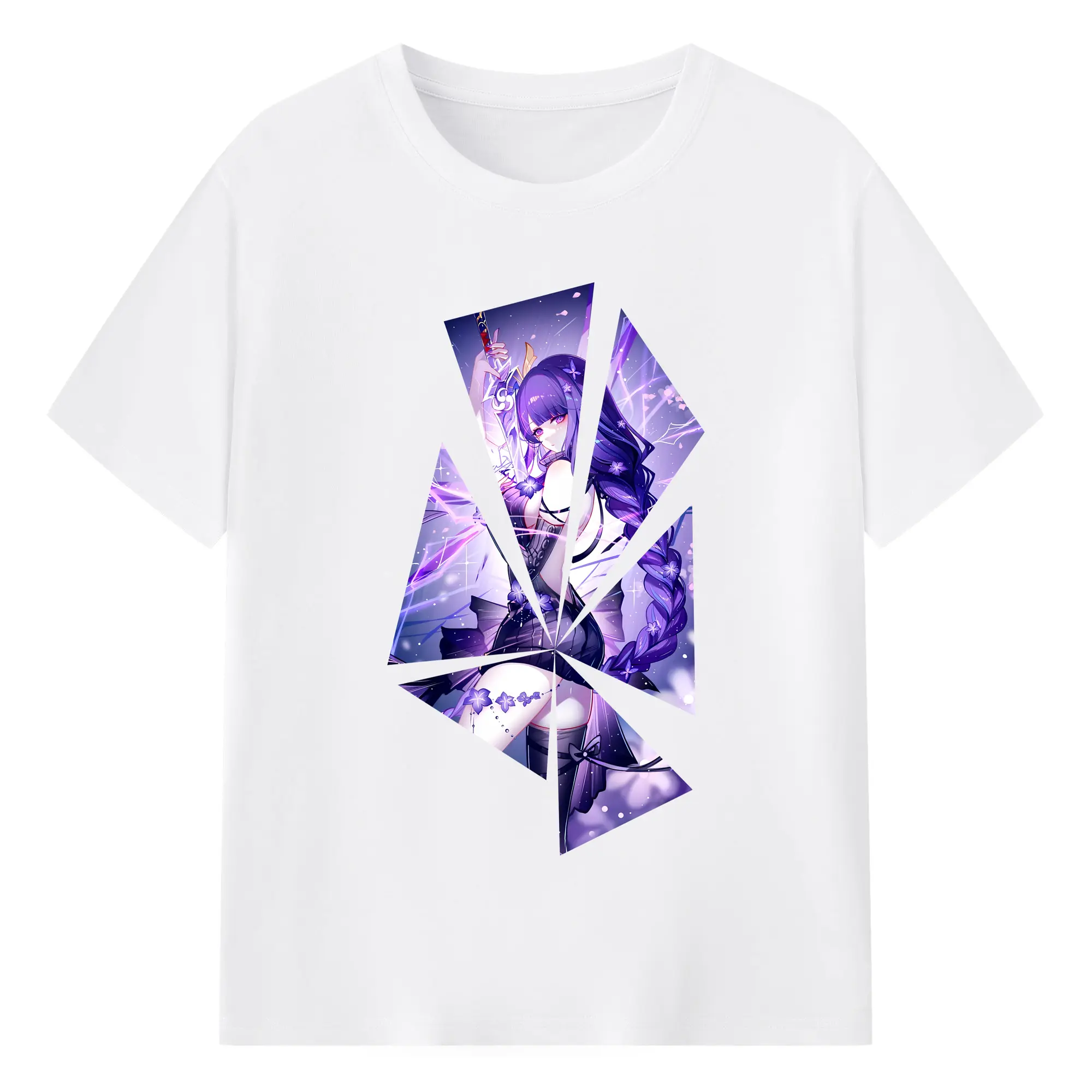 原 神 グッズ 雷電将軍 - 綿100％ 半袖Tシャツ ・ フロントプリント ・ 快適 通気性 ・ 日常使い 散歩 スポーツ用