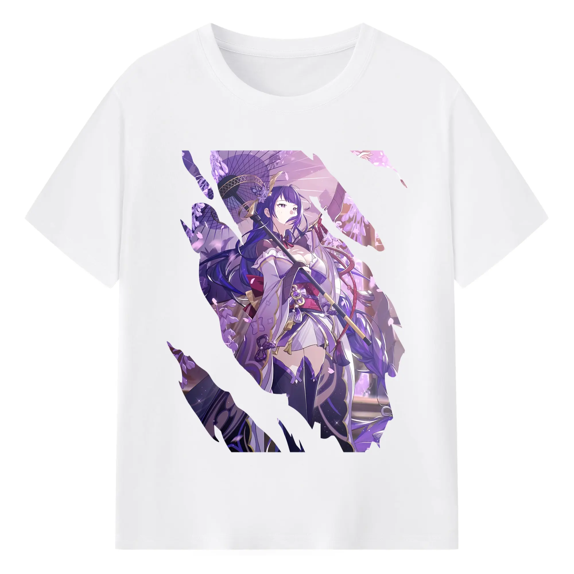 原 神 グッズ 雷電将軍 - 綿100％ 半袖Tシャツ ・ フロントプリント ・ 快適 通気性 ・ 日常使い 散歩 スポーツ用