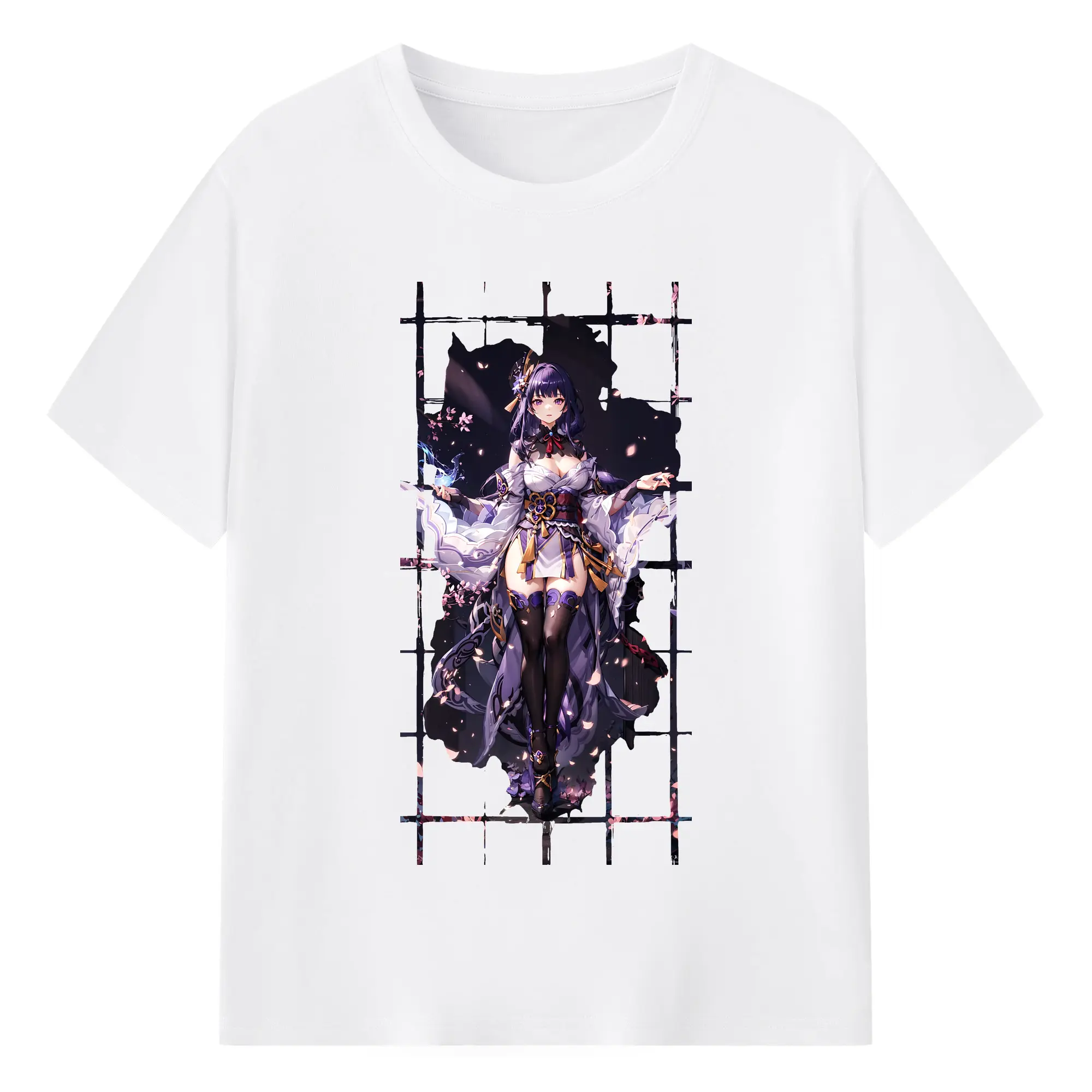 原 神 グッズ 雷電将軍 - 綿100％ 半袖Tシャツ ・ フロントプリント ・ 快適 通気性 ・ 日常使い 散歩 スポーツ用