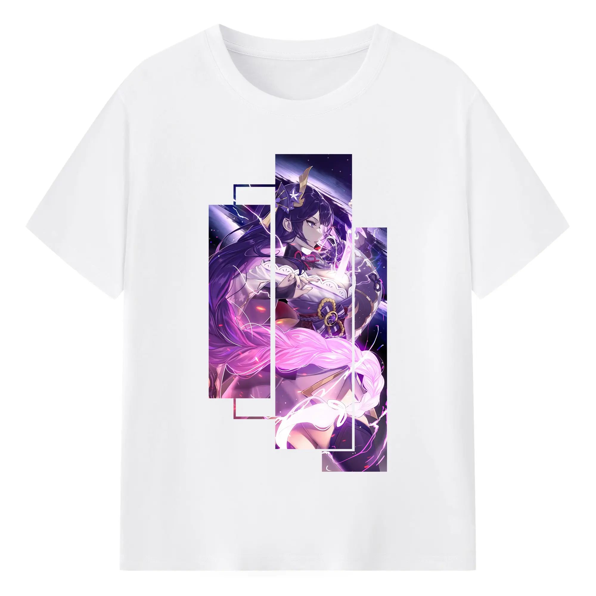 原 神 グッズ 雷電将軍 - 綿100％ 半袖Tシャツ ・ フロントプリント ・ 快適 通気性 ・ 日常使い 散歩 スポーツ用