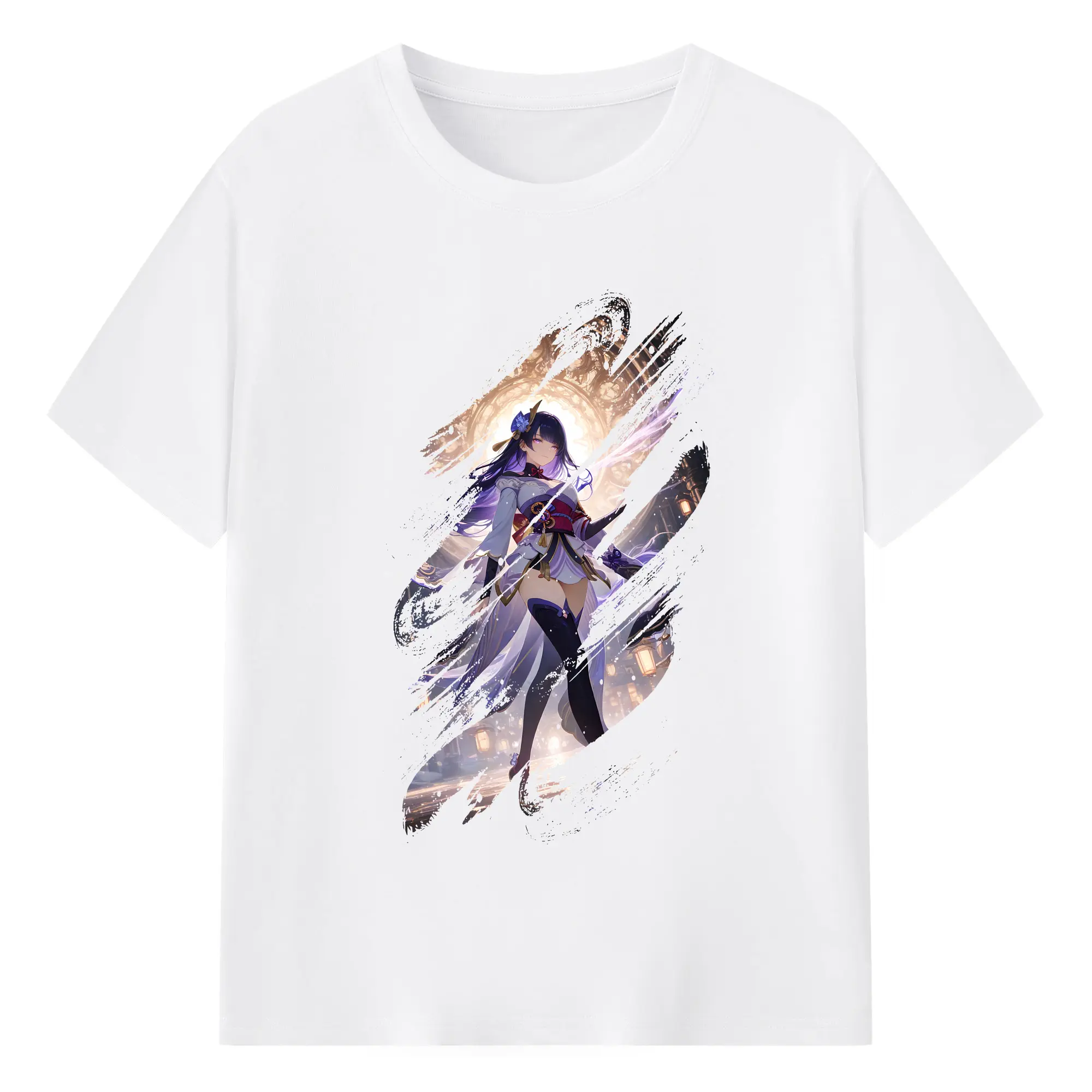 原 神 グッズ 雷電将軍 - 綿100％ 半袖Tシャツ ・ フロントプリント ・ 快適 通気性 ・ 日常使い 散歩 スポーツ用