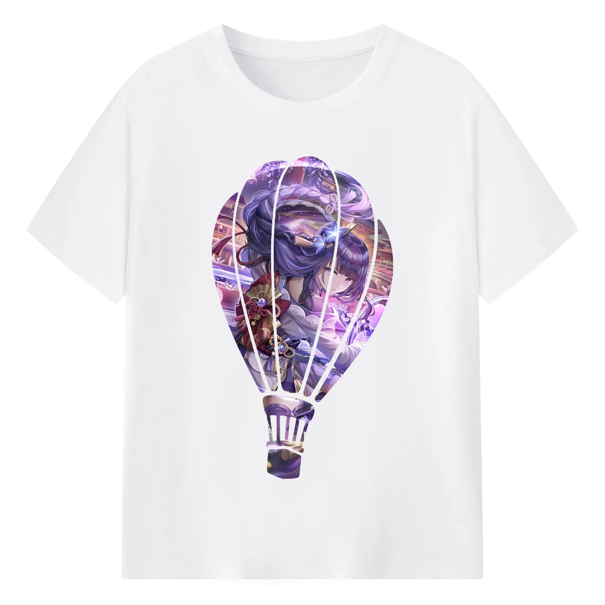 原 神 グッズ 雷電将軍 - 綿100％ 半袖Tシャツ ・ フロントプリント ・ 快適 通気性 ・ 日常使い 散歩 スポーツ用