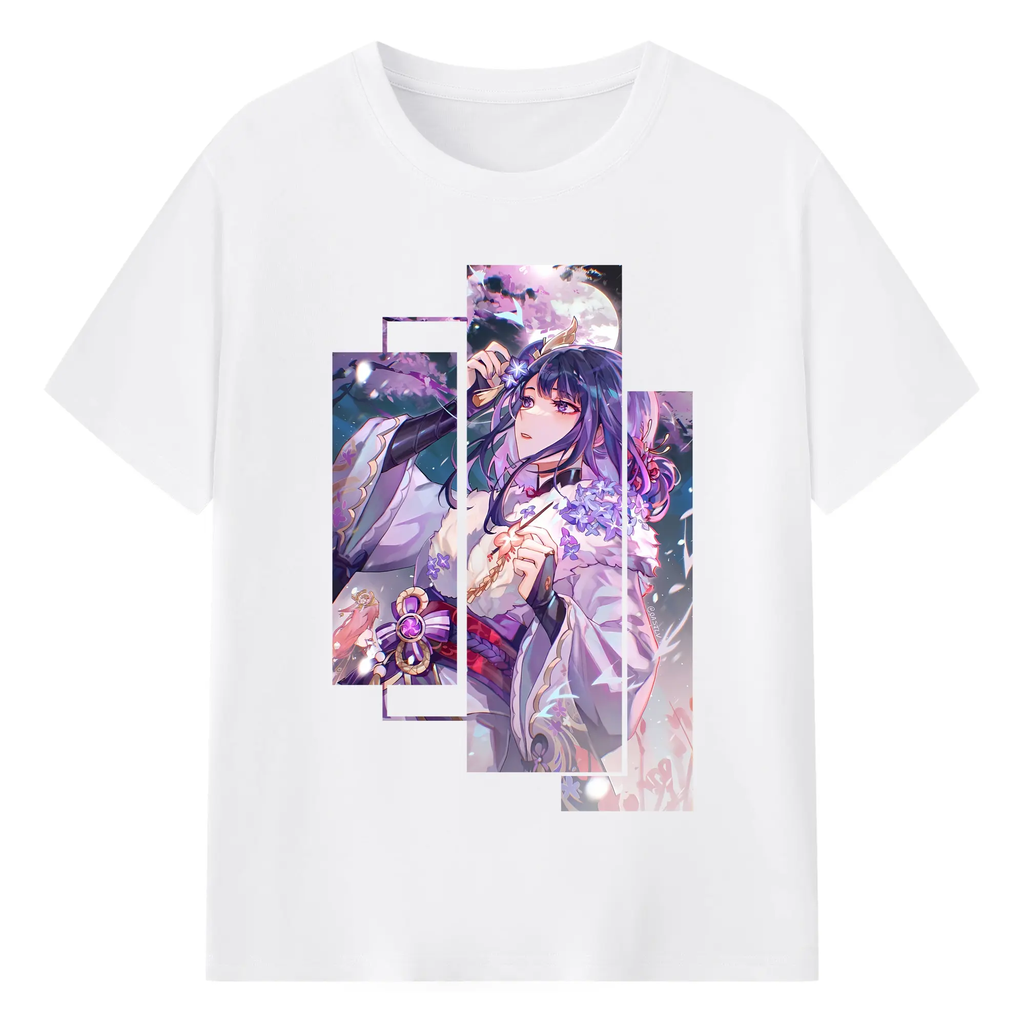 原 神 グッズ 雷電将軍 - 綿100％ 半袖Tシャツ ・ フロントプリント ・ 快適 通気性 ・ 日常使い 散歩 スポーツ用