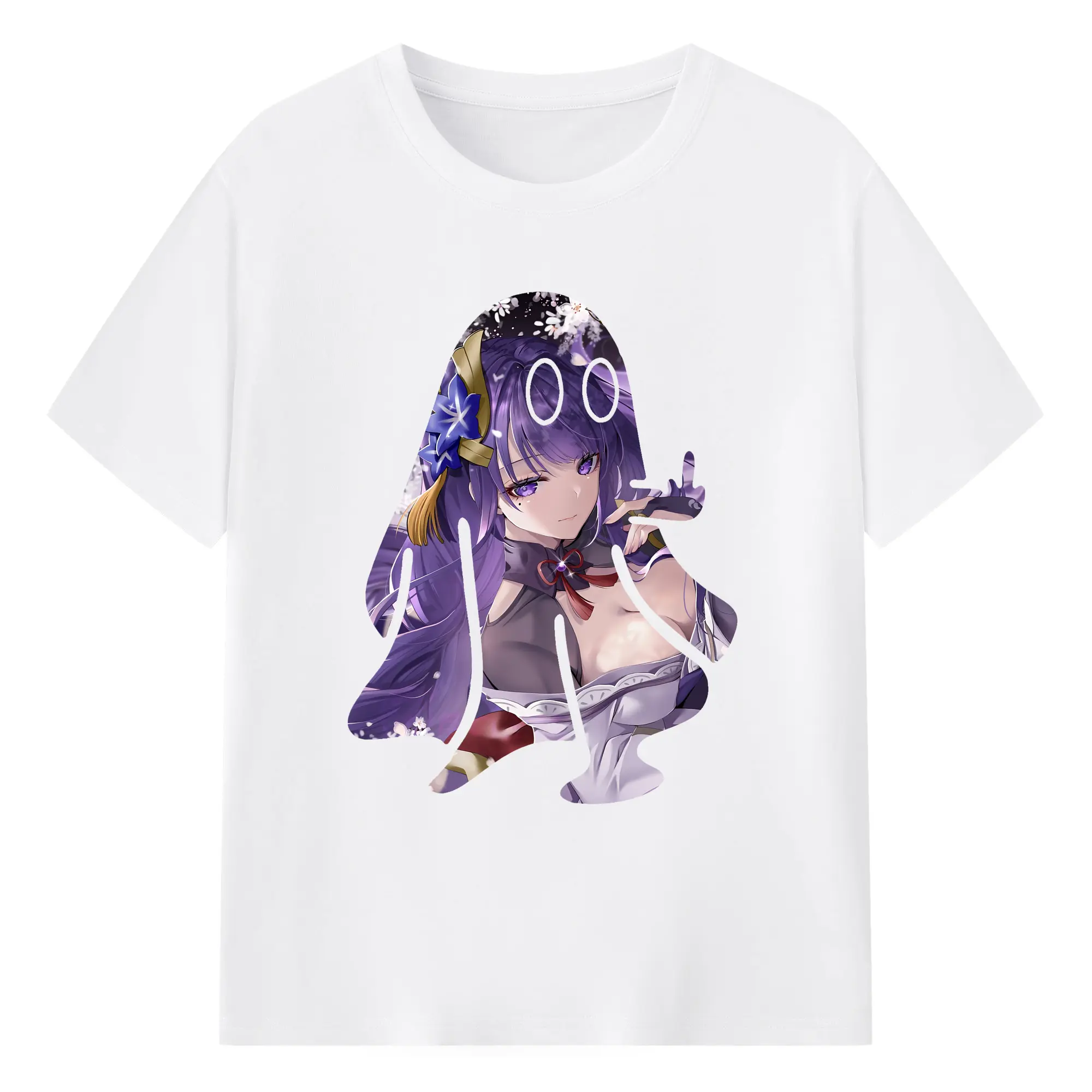 原 神 グッズ 雷電将軍 - 綿100％ 半袖Tシャツ ・ フロントプリント ・ 快適 通気性 ・ 日常使い 散歩 スポーツ用