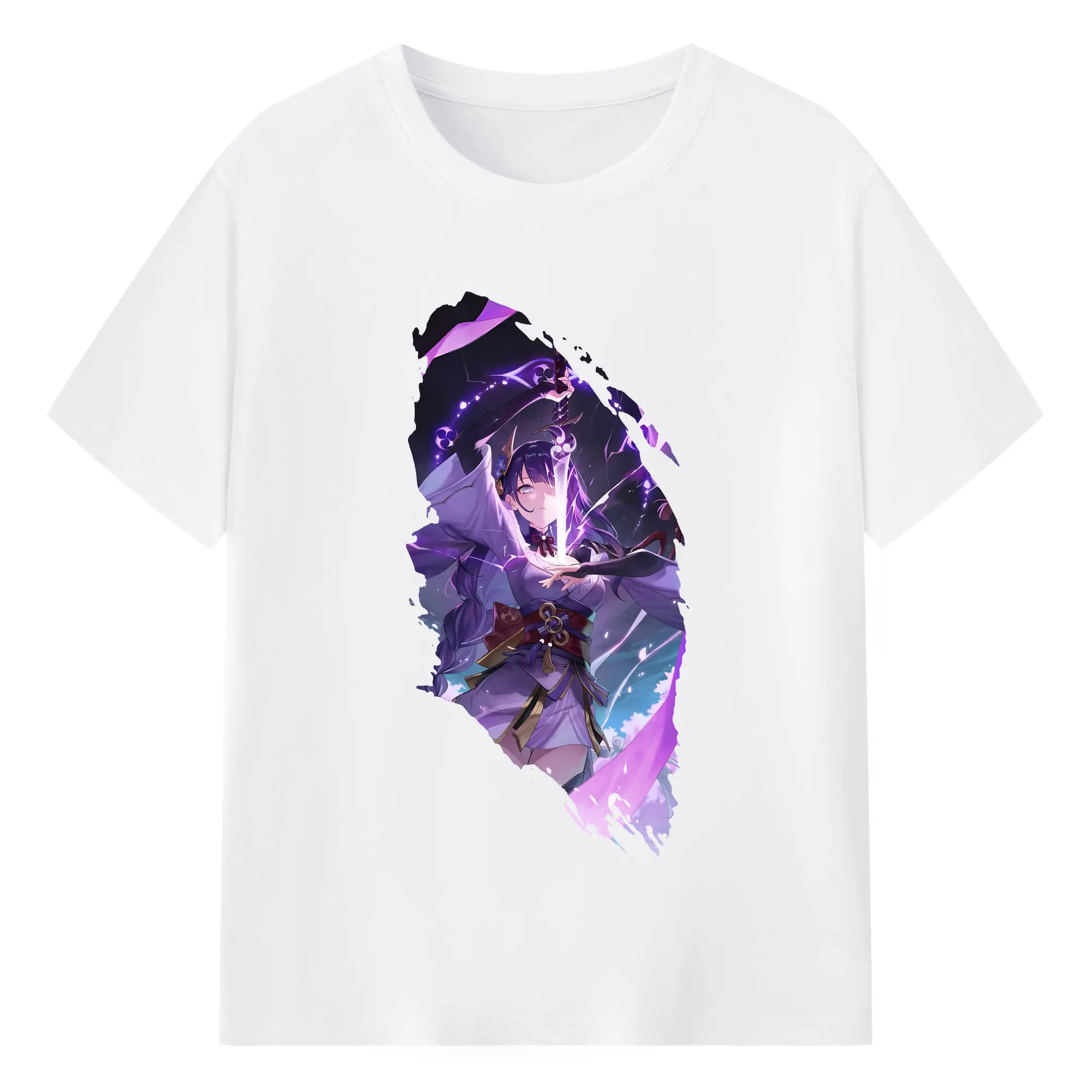 原 神 グッズ 雷電将軍 - 綿100％ 半袖Tシャツ ・ フロントプリント ・ 快適 通気性 ・ 日常使い 散歩 スポーツ用