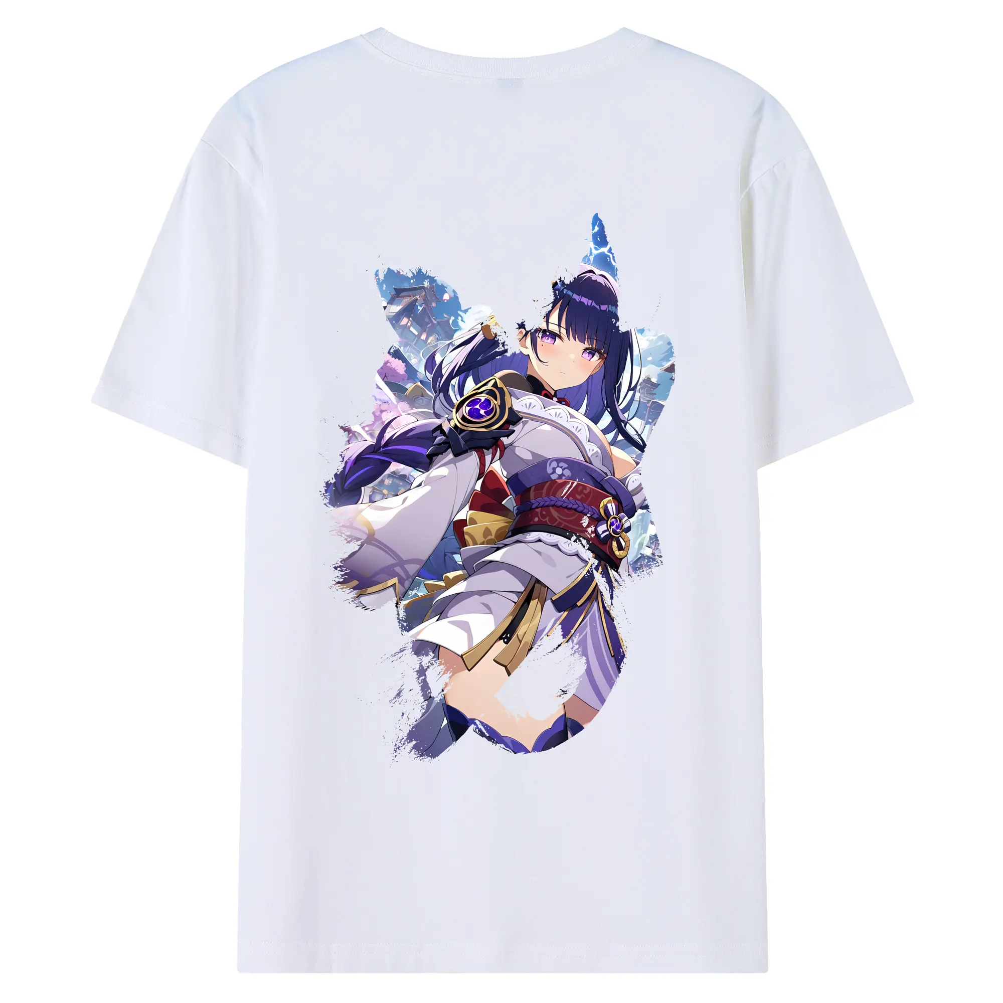 原 神 グッズ 雷電将軍 - 綿100％ 半袖Tシャツ ・ バックプリント ・ 快適 通気性 ・ 日常使い 散歩 スポーツ用