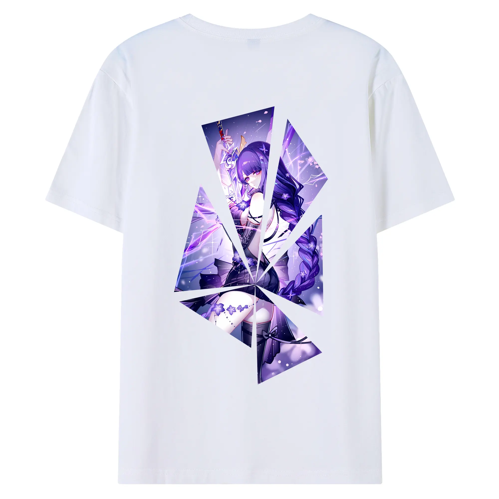 原 神 グッズ 雷電将軍 - 綿100％ 半袖Tシャツ ・ バックプリント ・ 快適 通気性 ・ 日常使い 散歩 スポーツ用