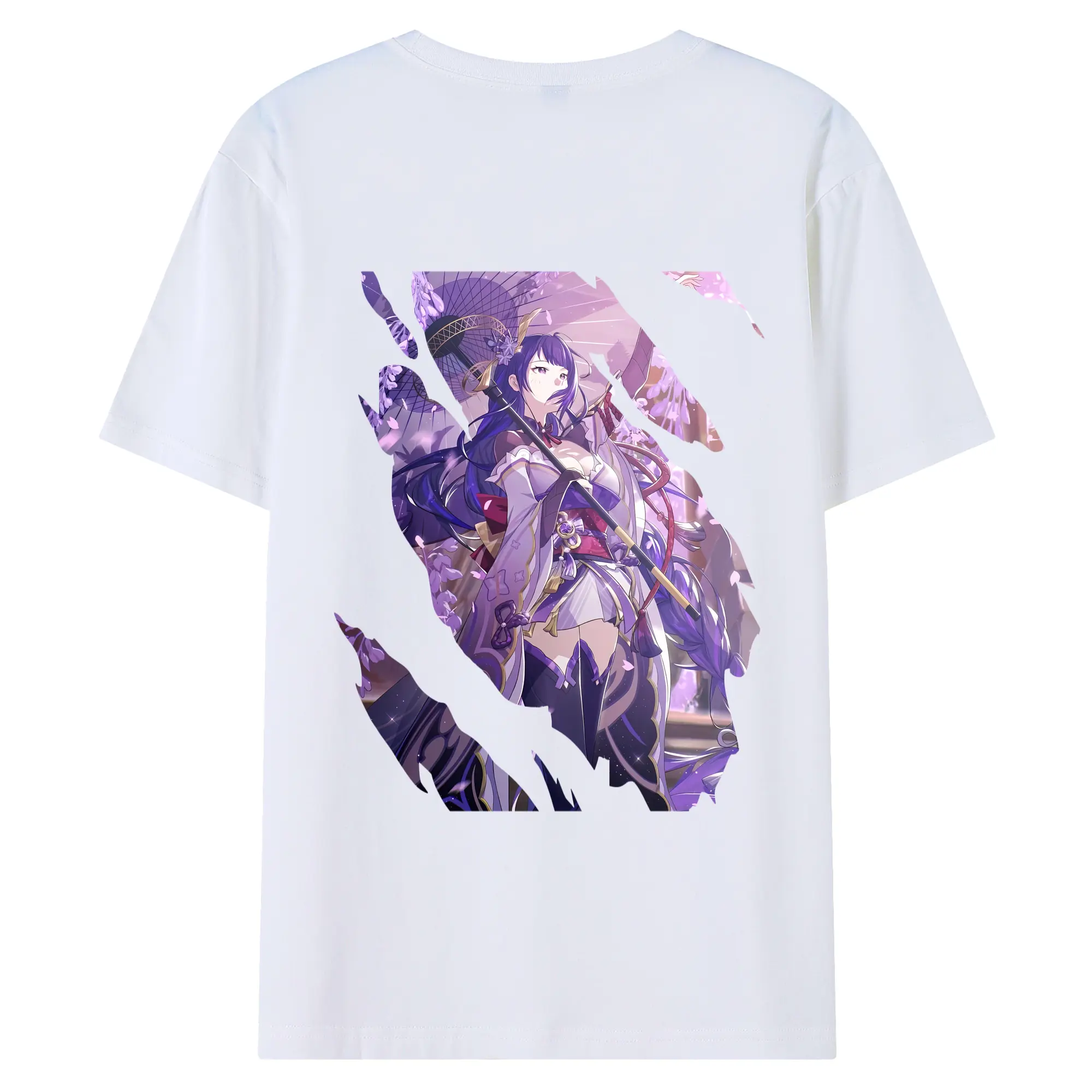 原 神 グッズ 雷電将軍 - 綿100％ 半袖Tシャツ ・ バックプリント ・ 快適 通気性 ・ 日常使い 散歩 スポーツ用